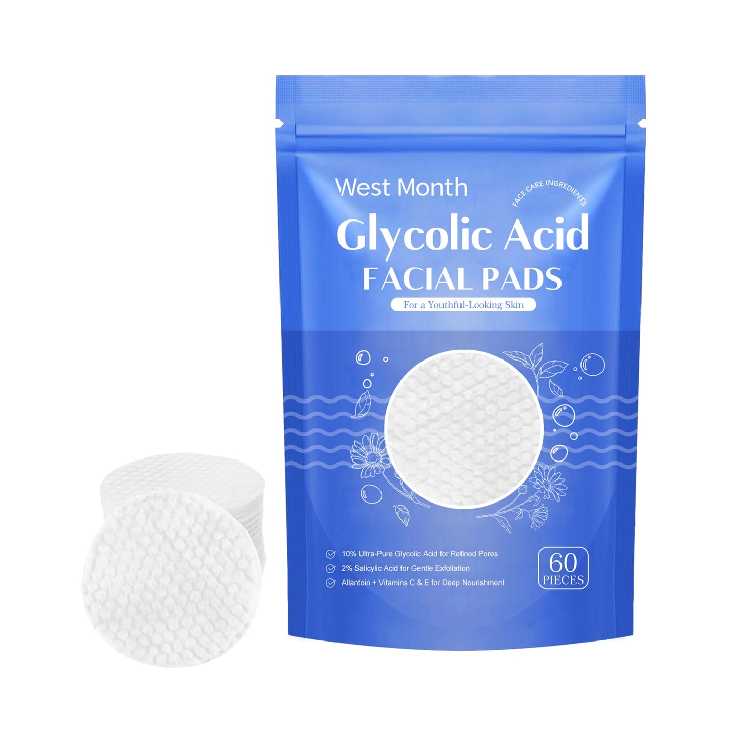 West Month Salicylic Acid Cleansing Pads Gentle facial cleansing tablets for moisturizing and hydrating skin