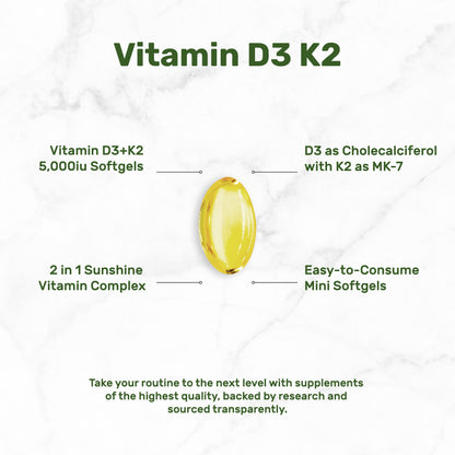 Vitamin D3 K2 5000IU Softgel, 250 Count
