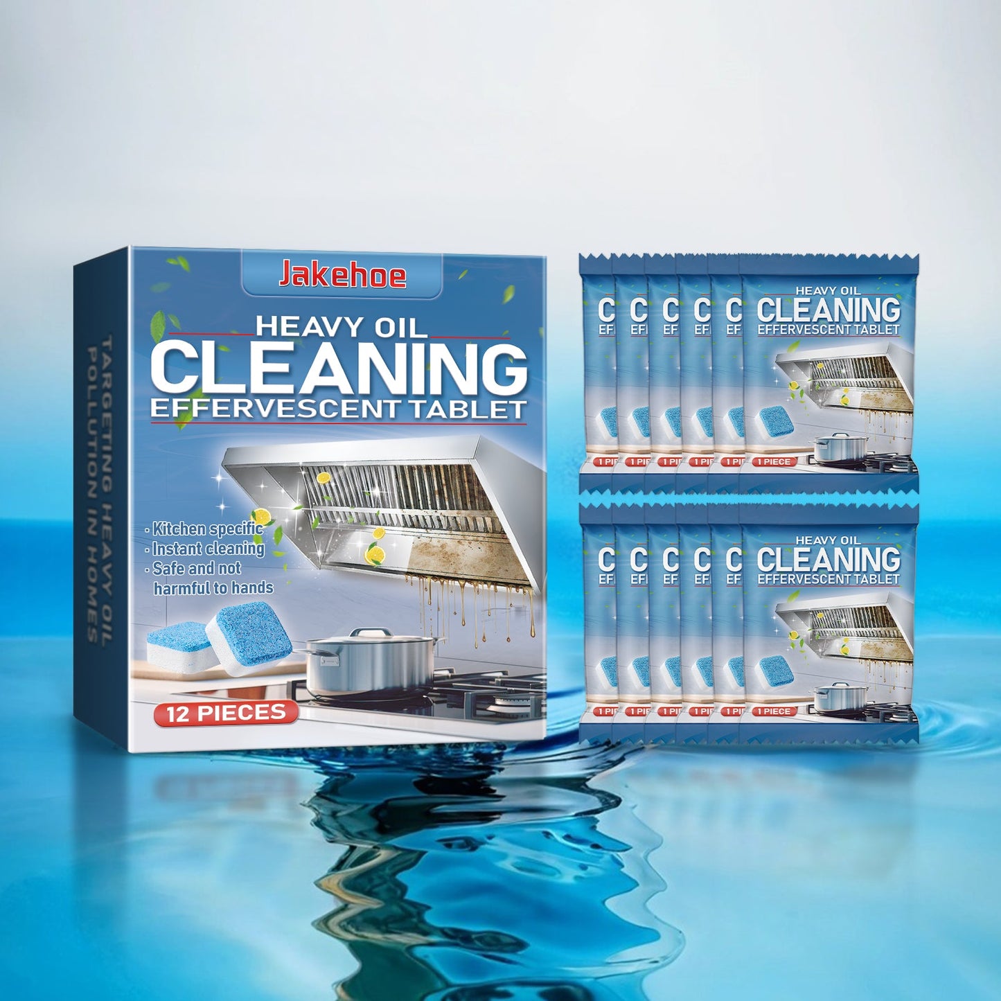 Jakehoe Kitchen cleaning effervescent tablets（Boxed） Multi-purpose cleaning tablets for kitchen grease and range hood cleaning