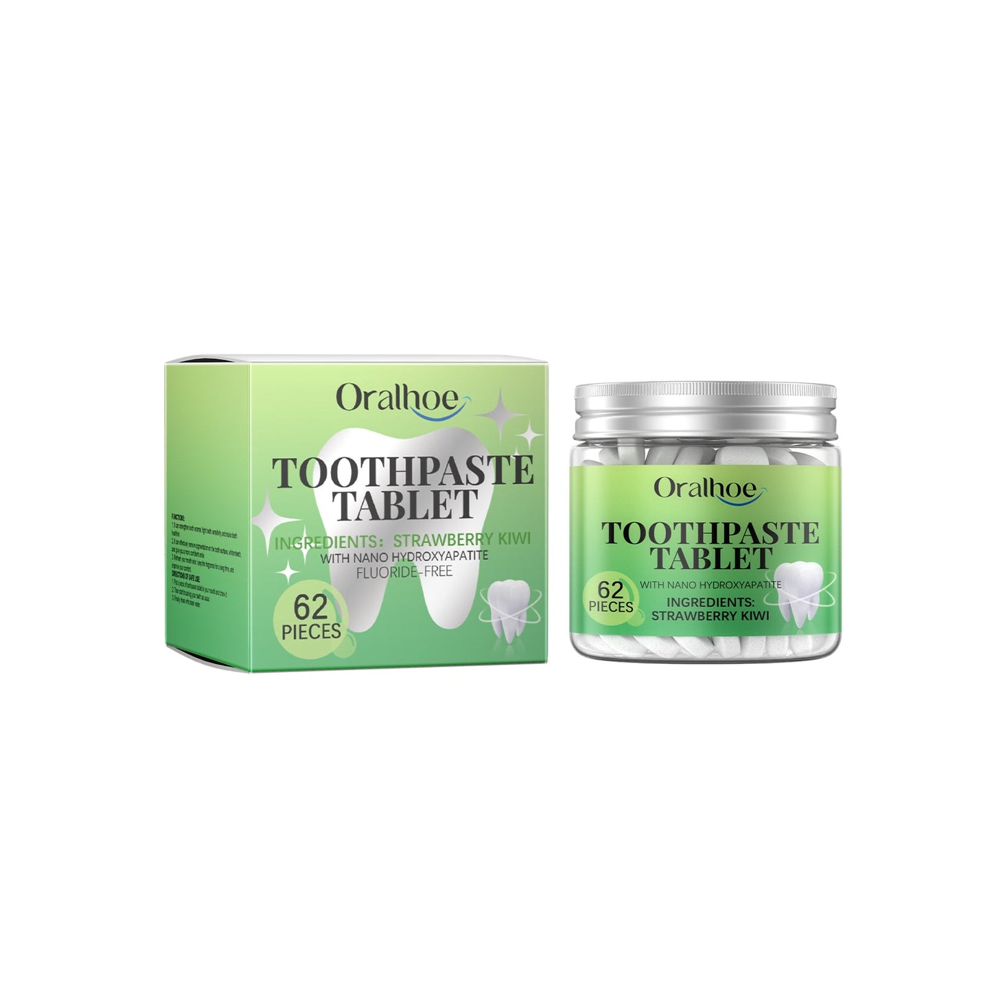 Oralhoe Whitening Toothpaste Tablets Strawberry and kiwi fresh breath toothpaste for cleaning dental plaque and protecting teeth