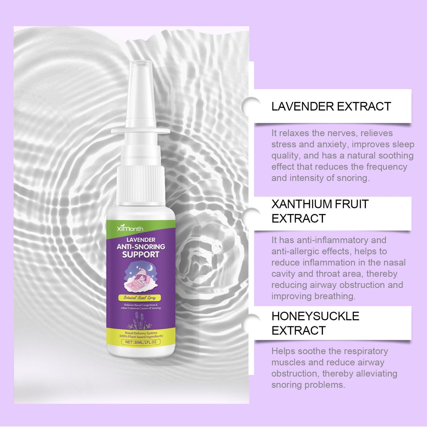 XIMONTH Snoring spray Home-use nasal spray for relieving nasal congestion, stopping snoring, and aiding sleep, with nasal cavity cleaning and care