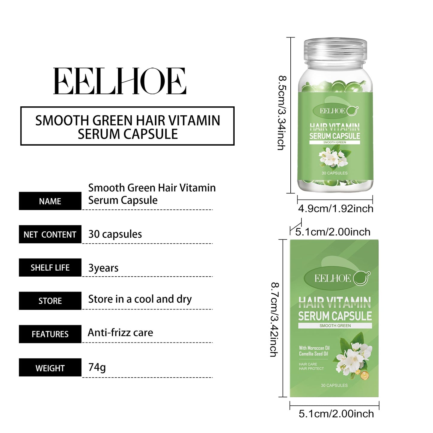 EELHOE Hair Care Essential Oil Capsules Hair nourishing oil for relieving dryness, smoothing hair, and scalp massage