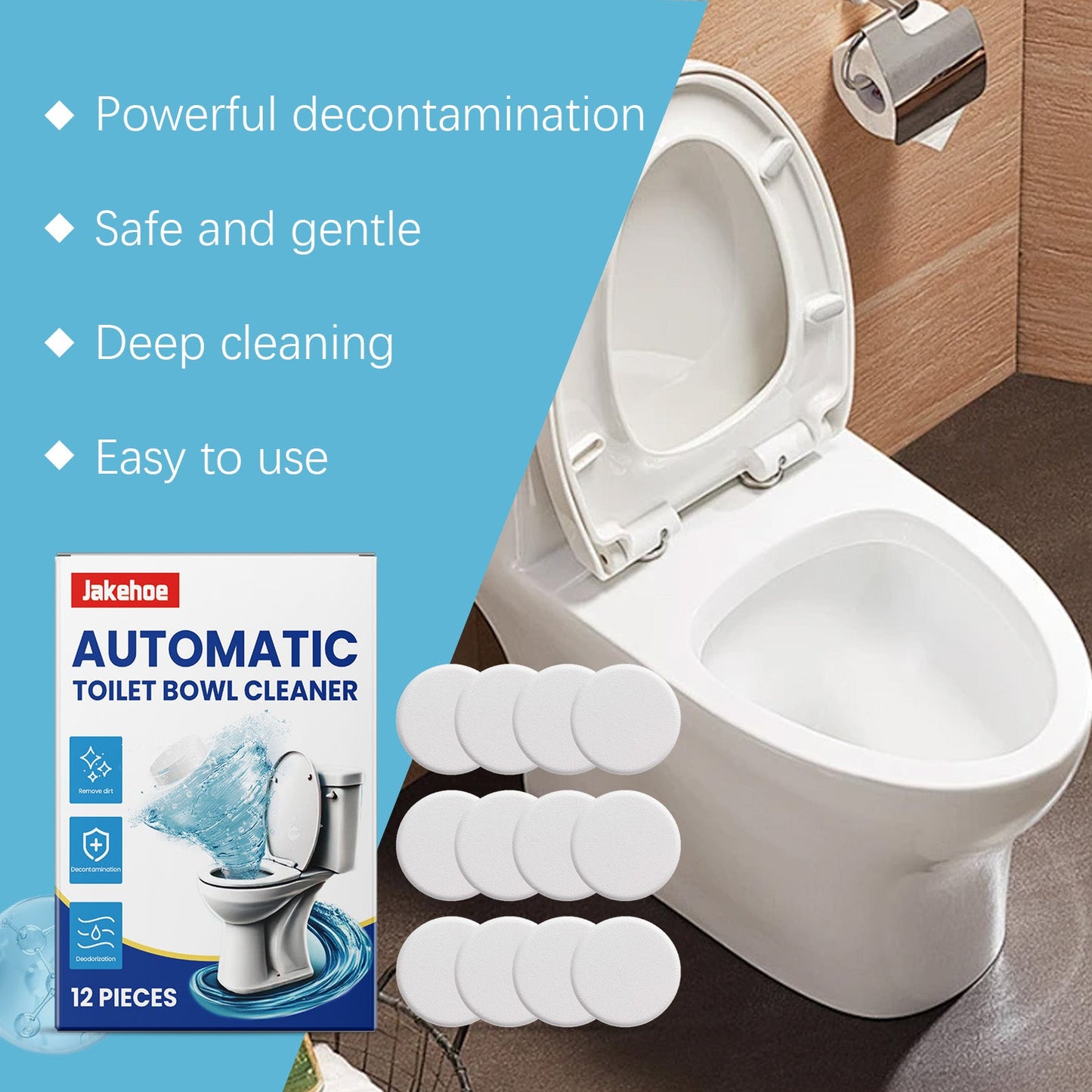 Jakehoe Toilet Cleaner Tablets Descaling and urine stain remover, toilet cleaner, deodorizing toilet decontamination effervescent tablets