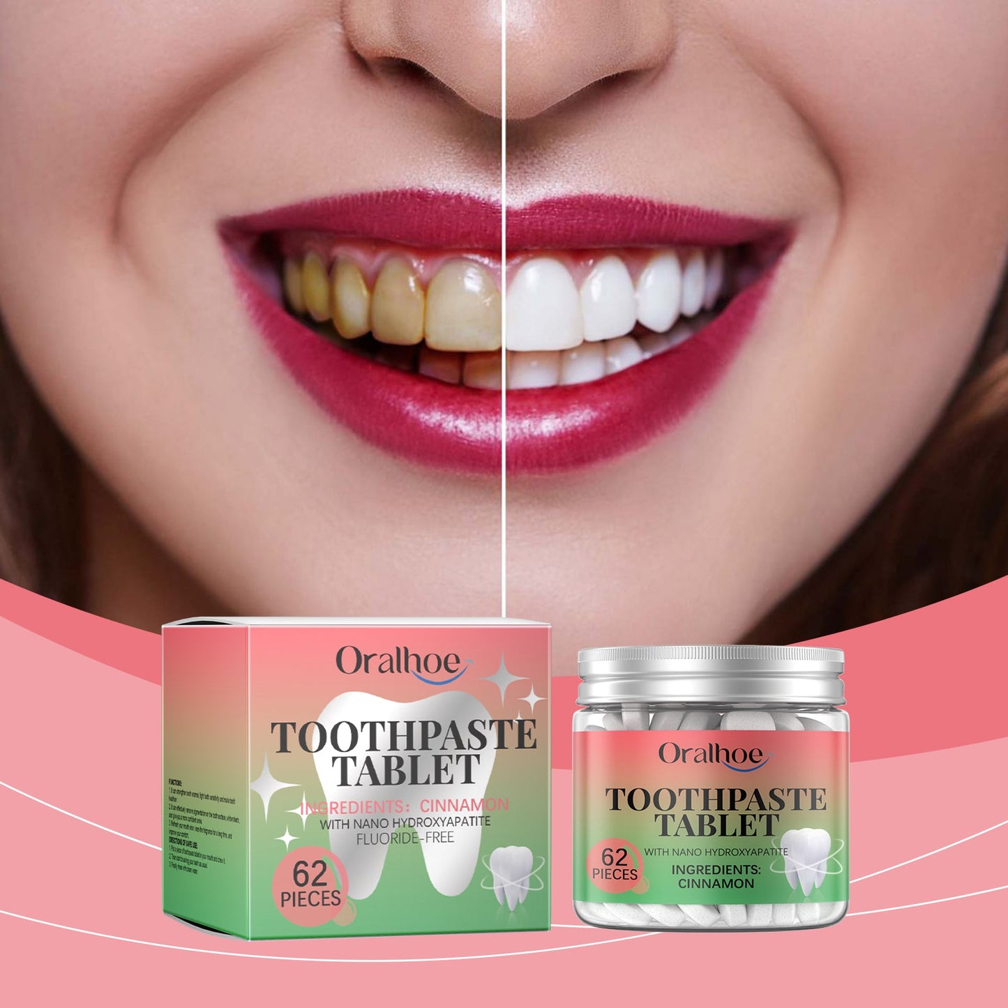 Oralhoe Cinnamon toothpaste tablets Gentle cleaning of dental stains, oral hygiene care, dental care toothpaste tablets