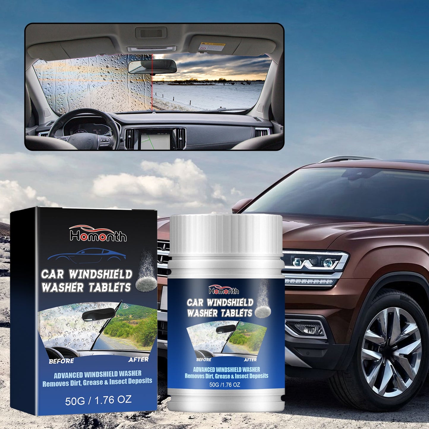 Homonth Windshield cleaning tablets Multifunctional car window glass cleaner for stain removal and fog removal