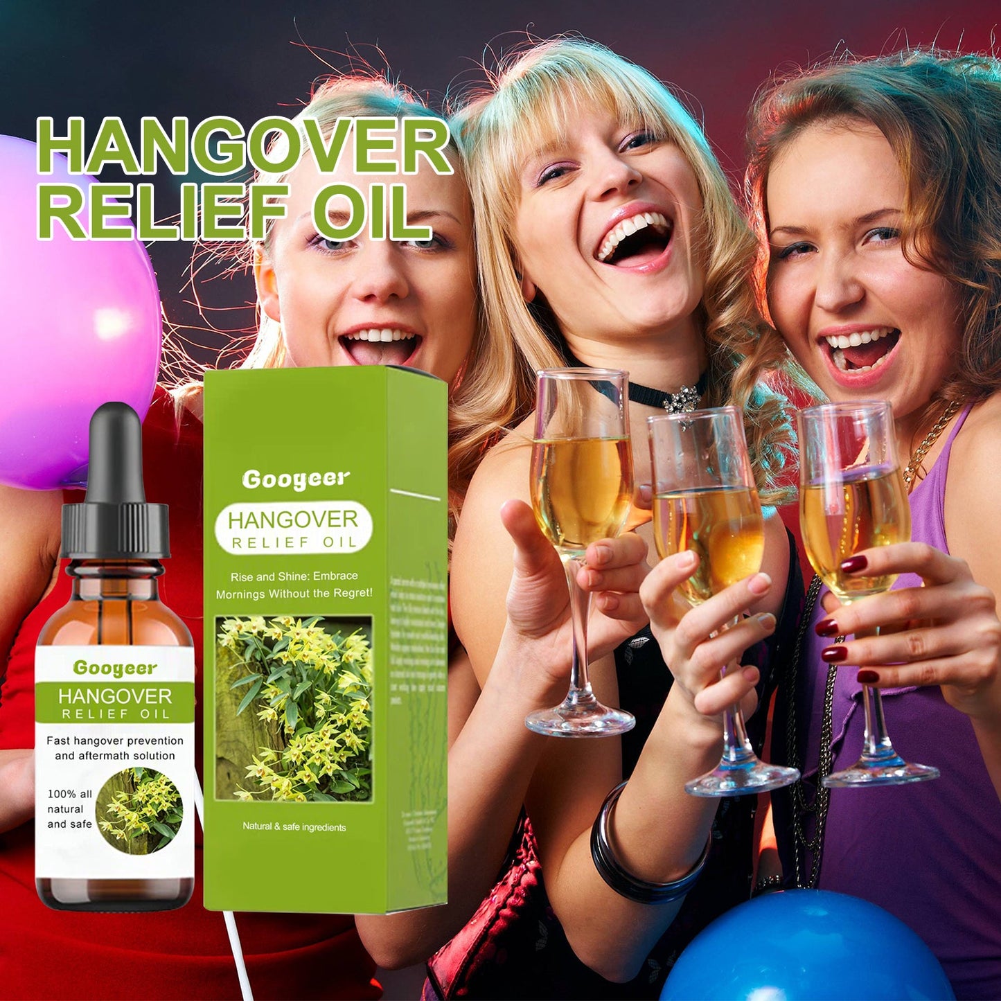 Googeer Anti-Hangover Oil Relieves hangover nausea, fatigue, dizziness, and body discomfort after drinking at parties and gatherings