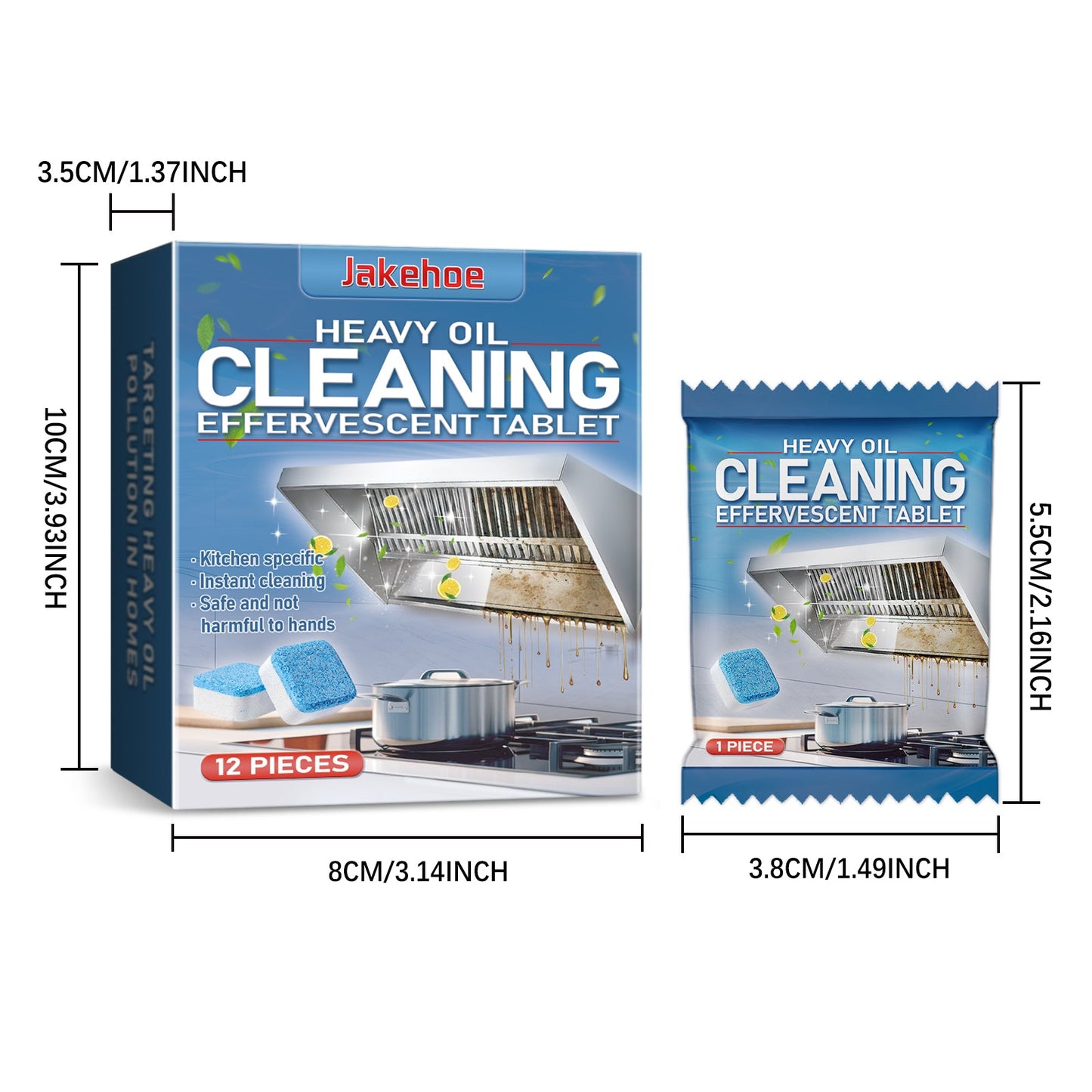 Jakehoe Kitchen cleaning effervescent tablets（Boxed） Multi-purpose cleaning tablets for kitchen grease and range hood cleaning