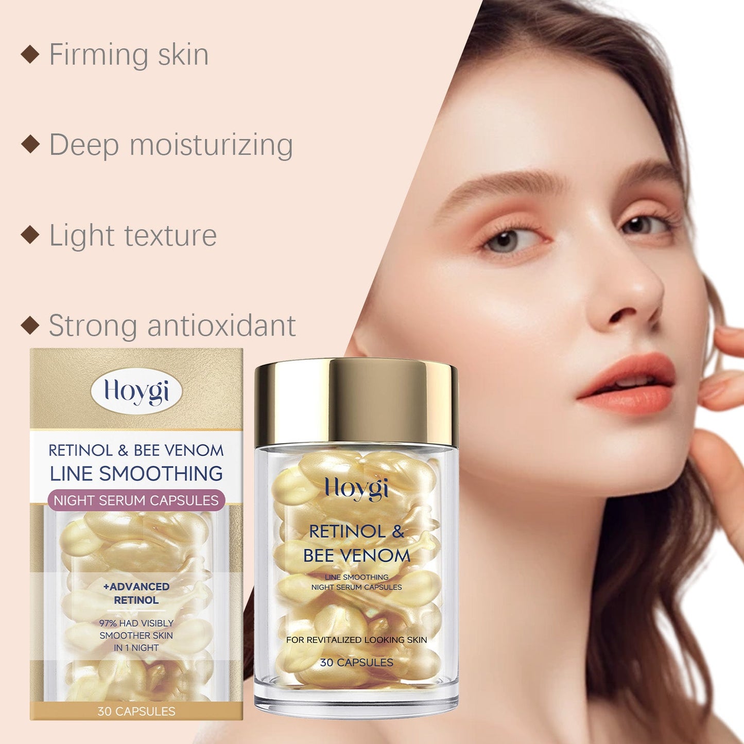 Hoygi Retinol and Bee Venom Facial Capsules Gentle moisturizing facial skin firming and skin texture improving hydrating capsules