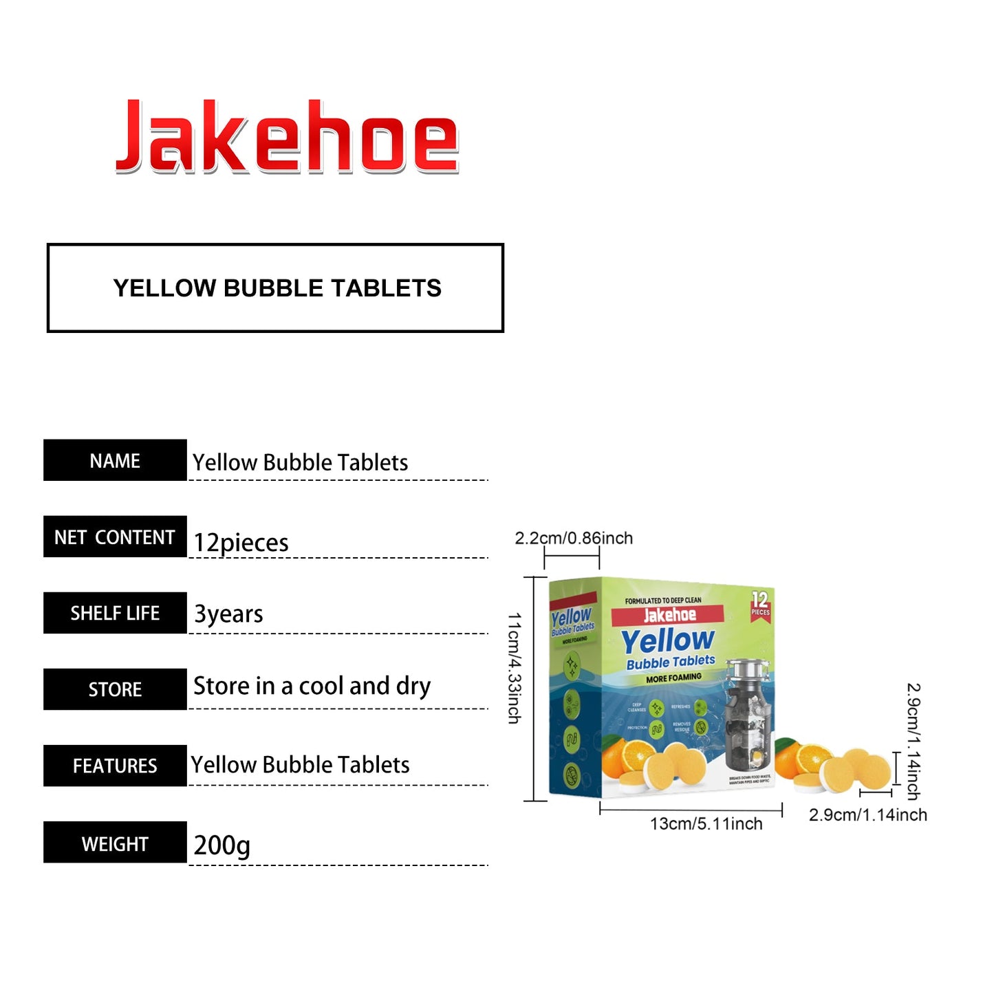 Jakehoe Pipe cleaning tablets Household cleaning drain cleaner for unclogging hair and grease in sewers
