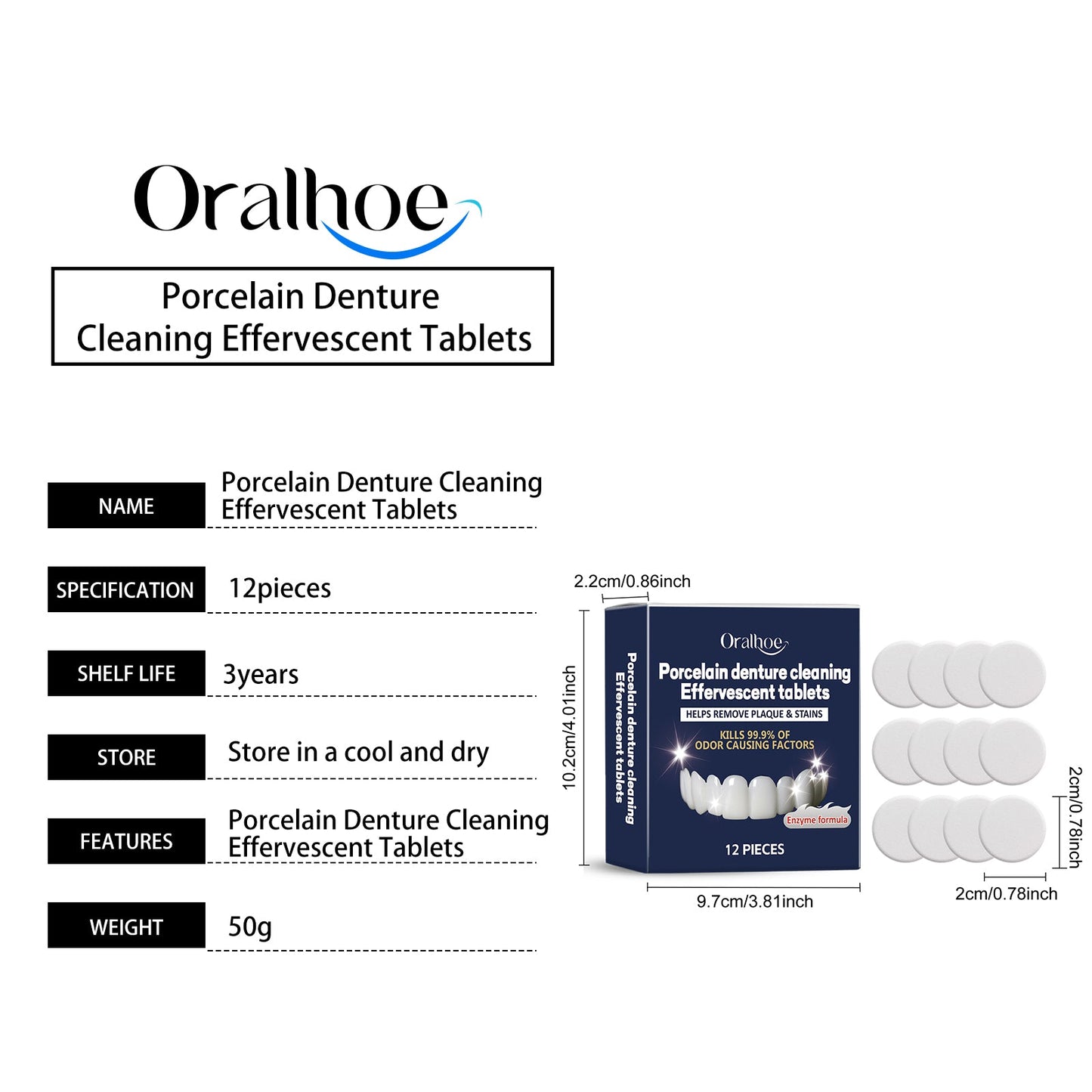 Oralhoe Dental retainer cleaning effervescent tablets Fresh Breath Dental Braces Denture Cleaning Stain Care Effervescent Tablets
