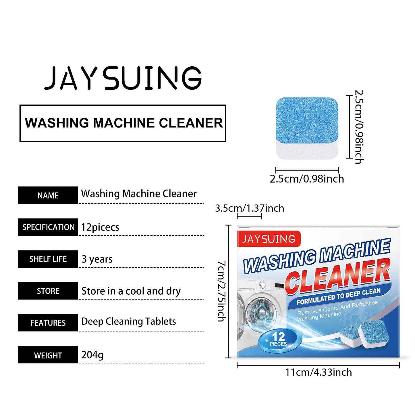 Jaysuing Washing machine stain remover effervescent tablets Washing machine detergent for descaling, stain removal, and odor elimination