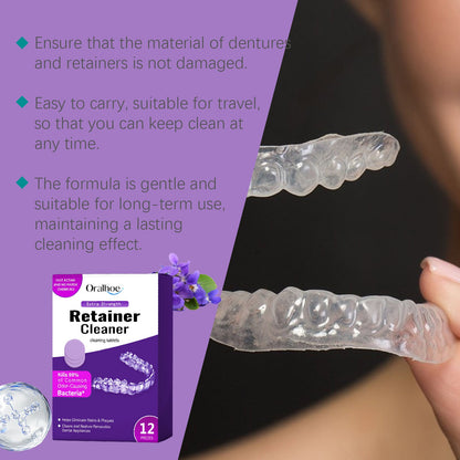 Oralhoe Purple Denture Retainer Cleaning Tablets Cleans stains, dental plaque buildup, and braces odor with cleaning tablets