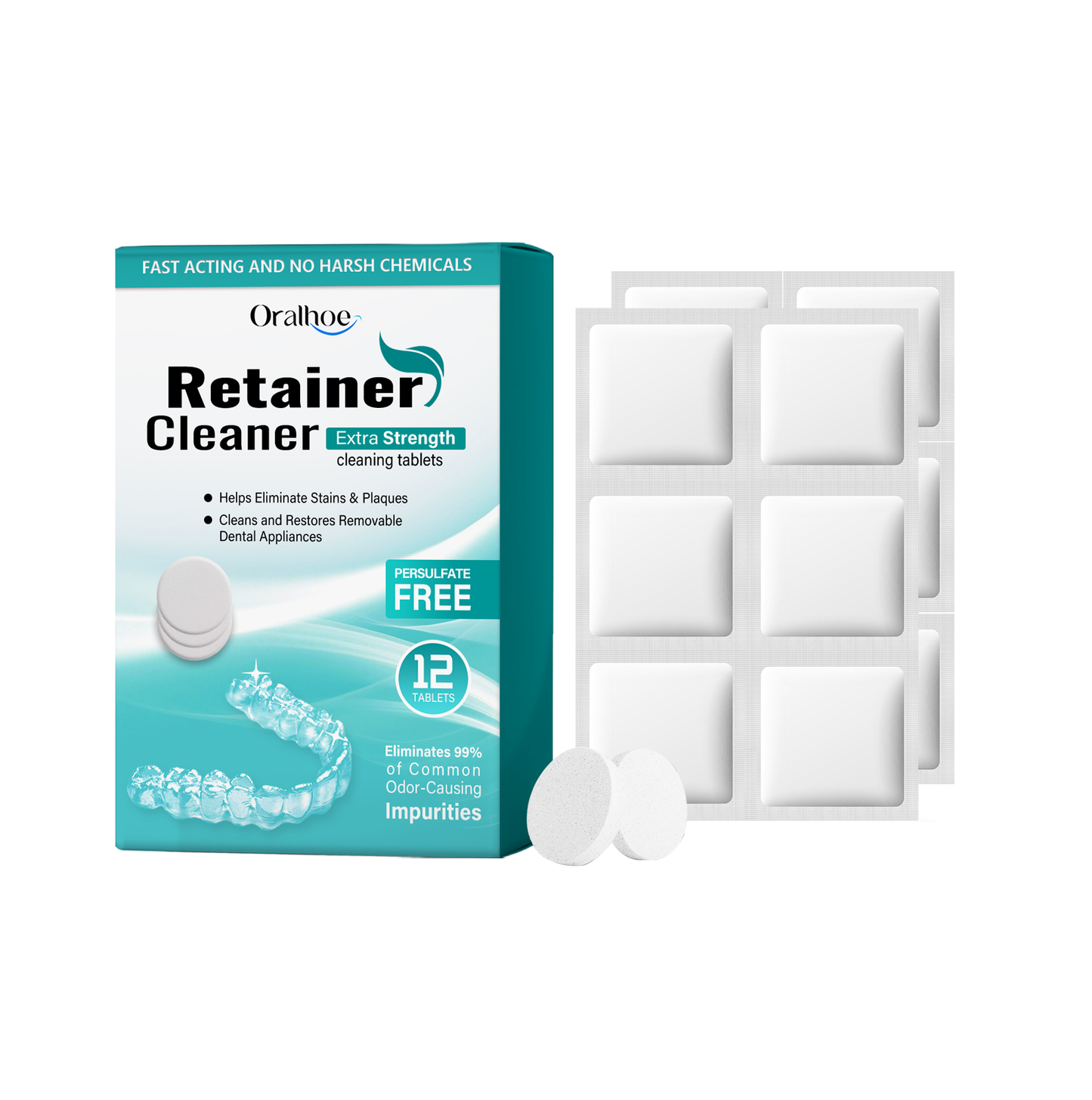 Oralhoe Denture Retainer Cleaning Tablets Tartar buildup cleaner, stain remover, denture care cleaning tablets