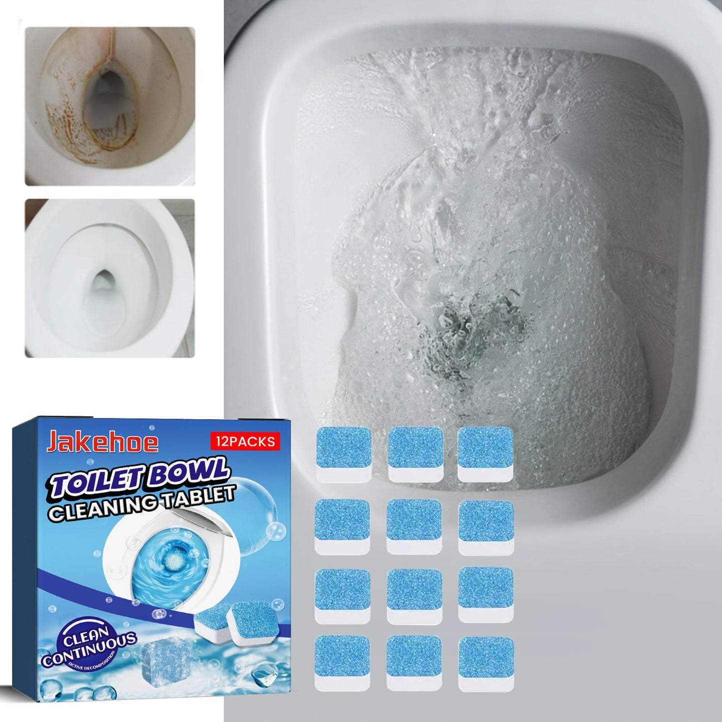 Jakehoe Toilet cleaning tablets Multi-effect stain remover, descaler, urine stain remover, toilet cleaner, deodorizer, odor eliminator, fresh scent