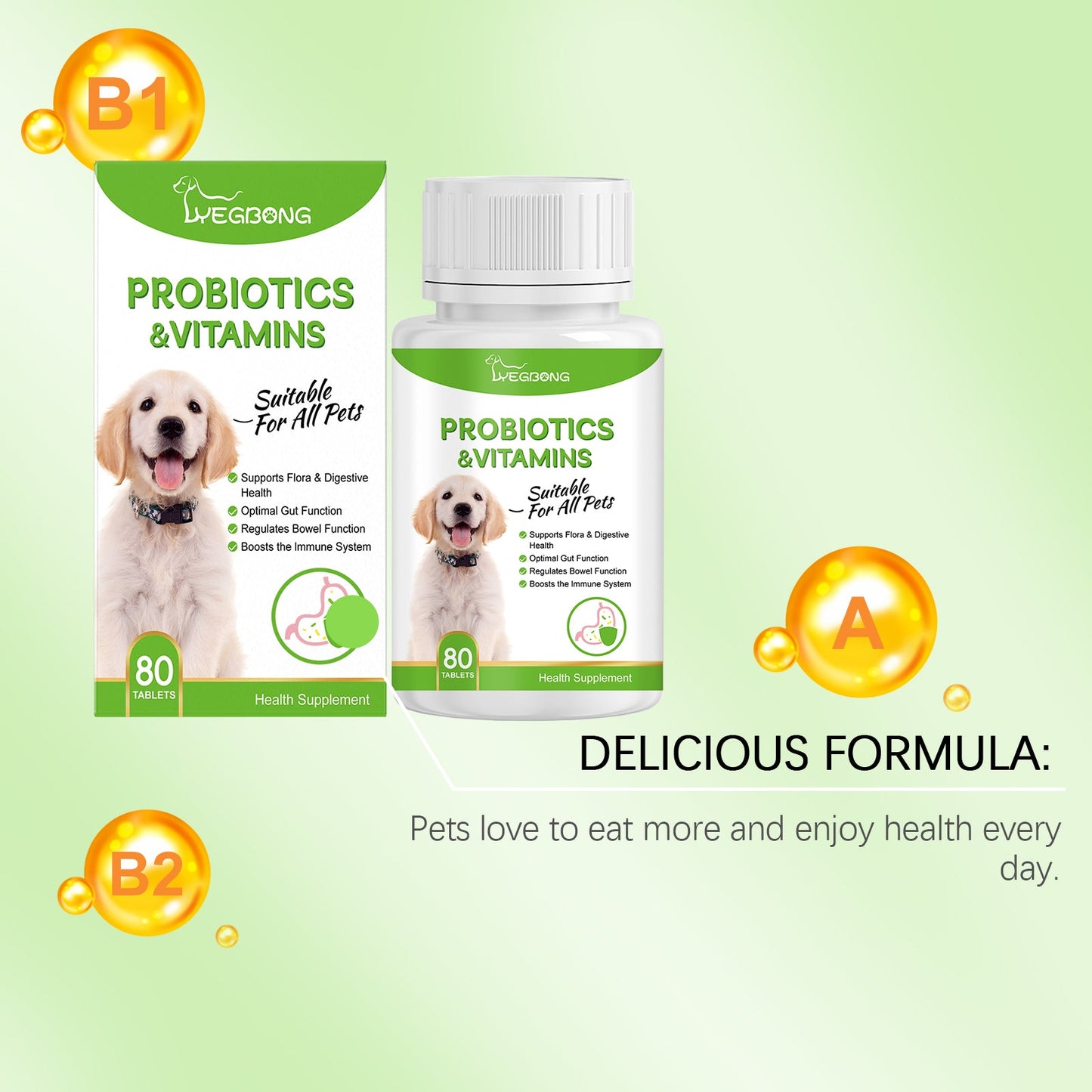 Yegbong Pet Probiotic Tablets Improves intestinal health, promotes nutrient absorption, pet care supplement