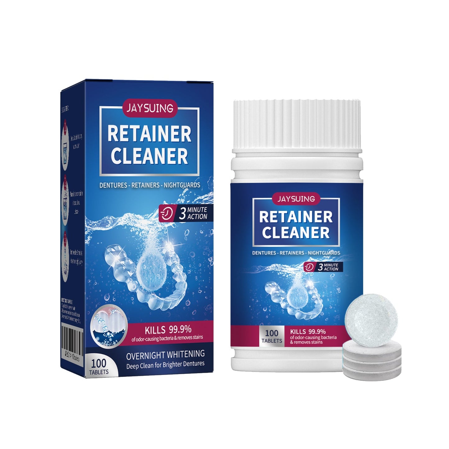 Jaysuing Denture cleaning tablets Whitening Dentures Fresh Breath Oral Care Cleaning Tablets