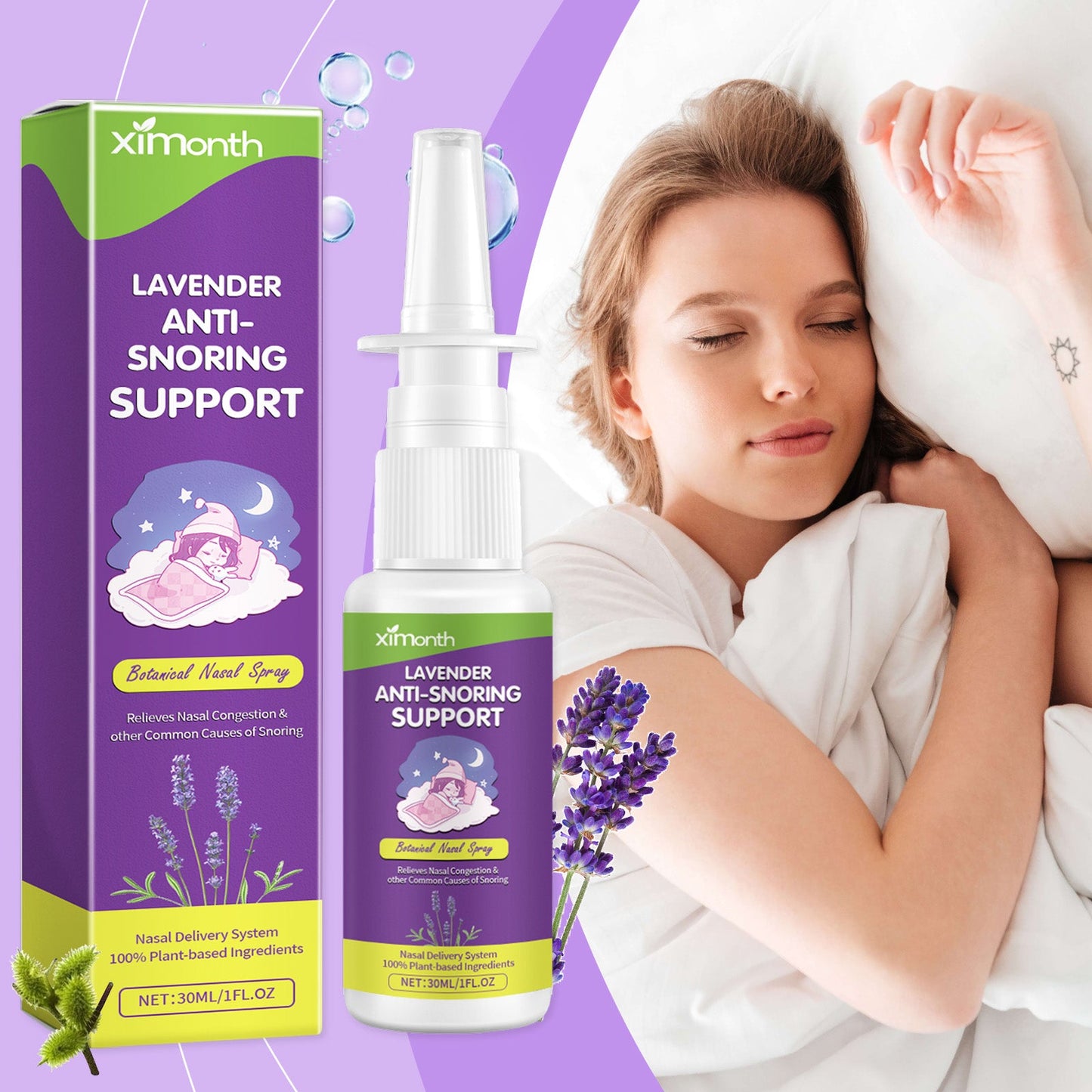 XIMONTH Snoring spray Home-use nasal spray for relieving nasal congestion, stopping snoring, and aiding sleep, with nasal cavity cleaning and care