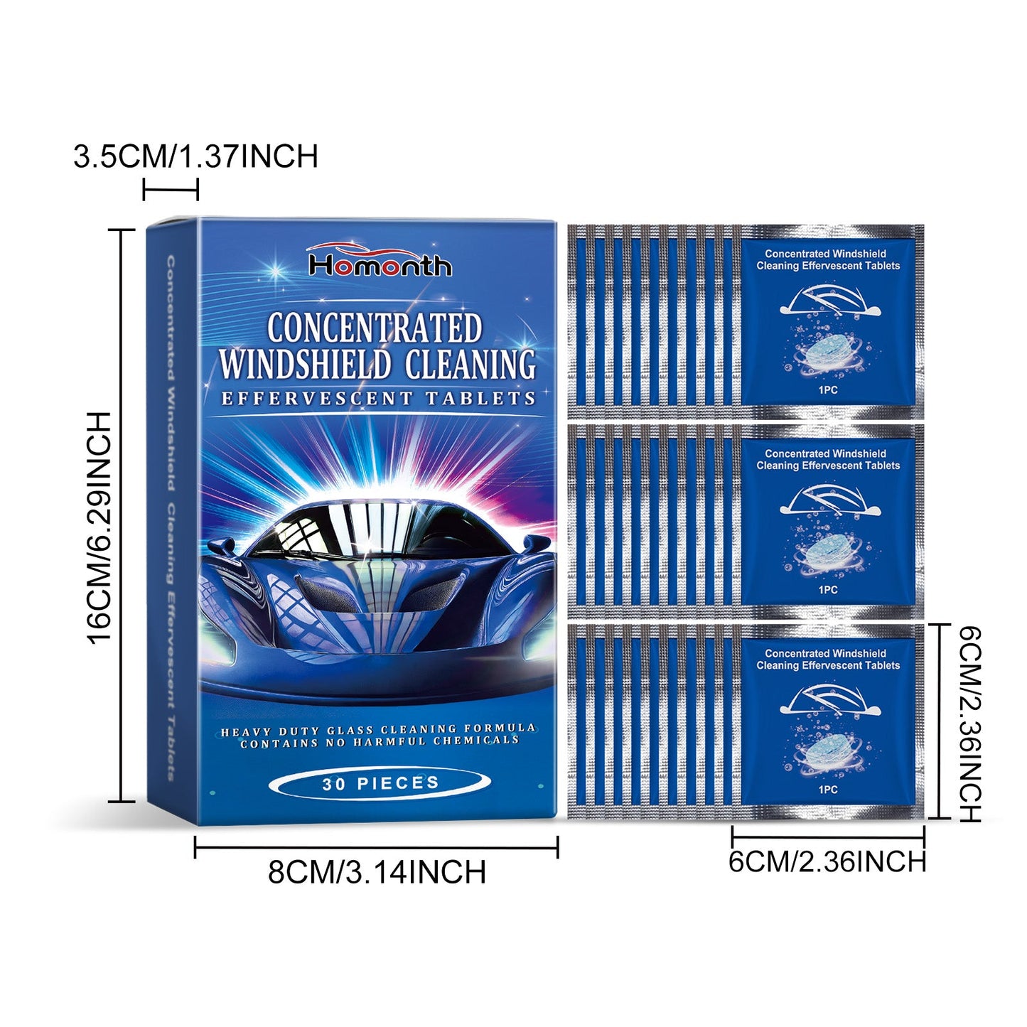 Homonth Car windshield cleaning tablets Car window anti-rain, waterproof, anti-fog glass cleaning effervescent tablets