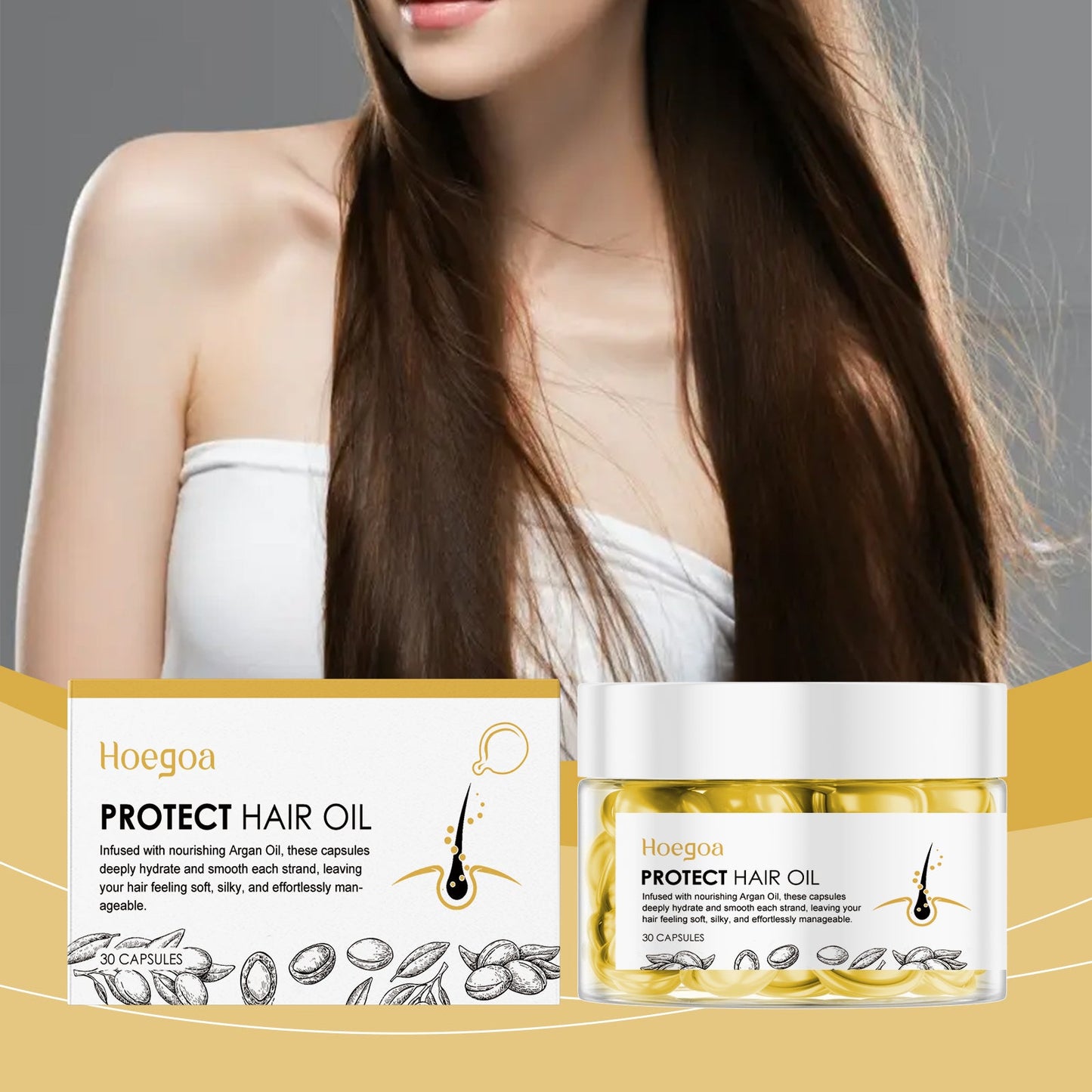 Hoegoa Moroccan hair care essential oil capsules Improves dry and frizzy hair, providing smoothness and moisture with hair care oil