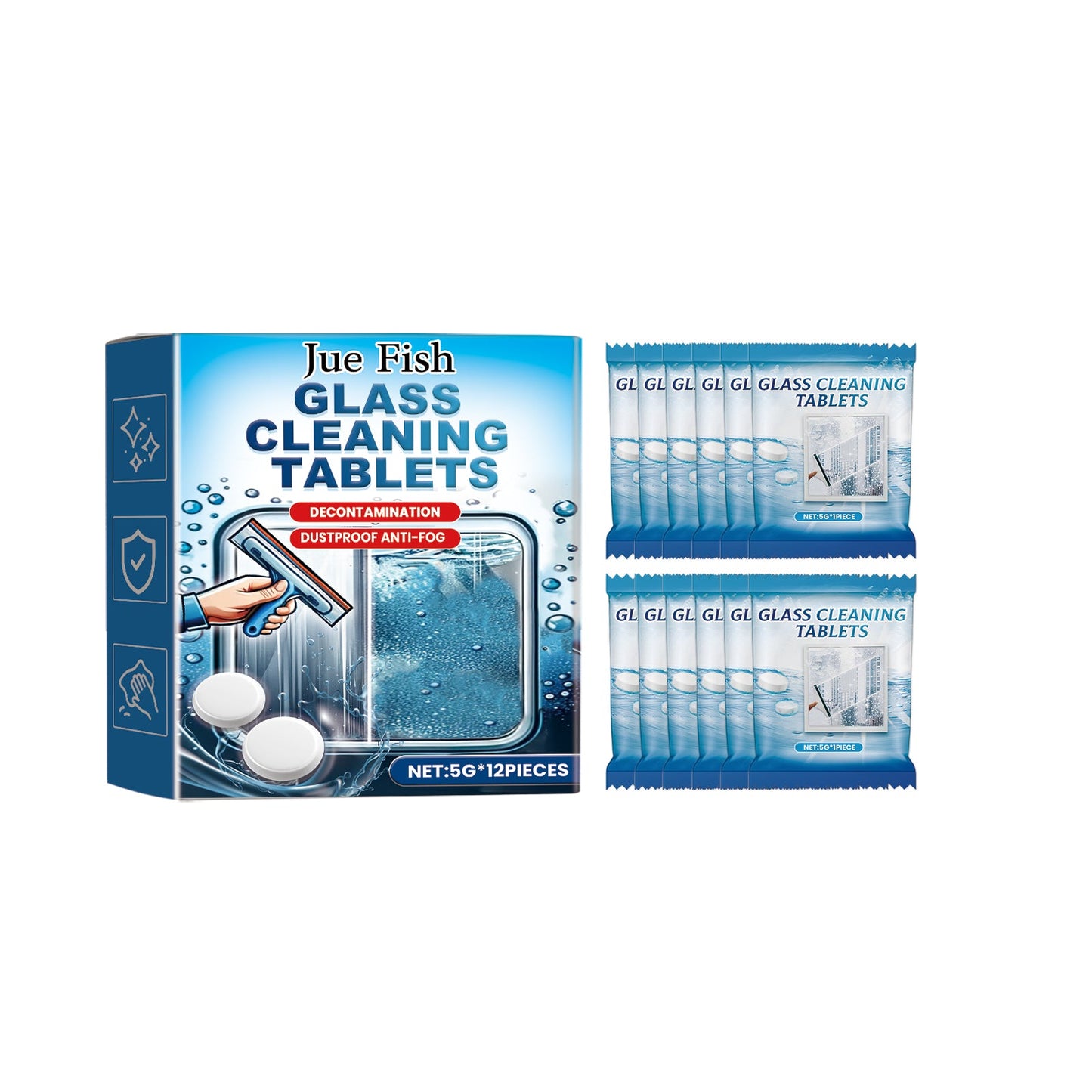 Jue-Fish Glass cleaning effervescent tablets Door and window glass, water stains, dust, and stubborn dirt are cleaned, leaving the mirror surface clear and bright