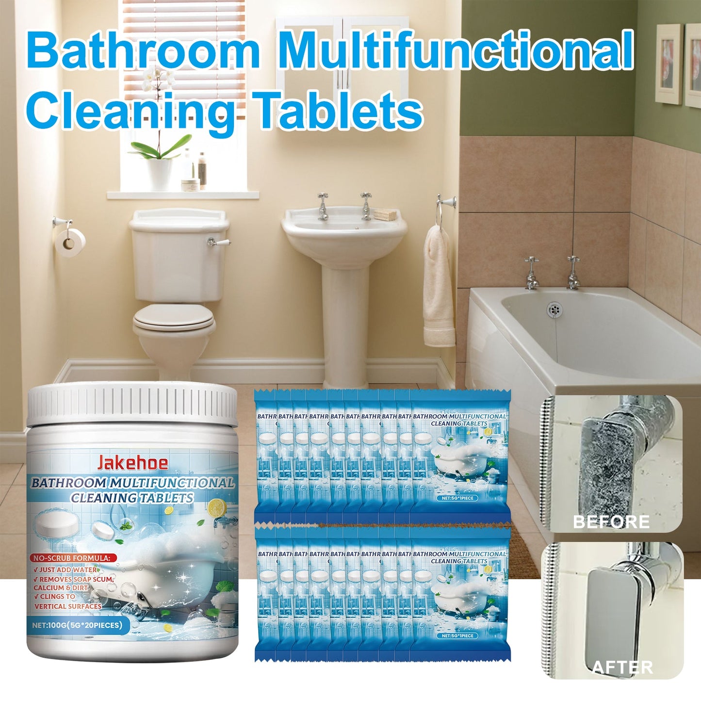 Jakehoe Bathroom cleaning tablets Bathroom deodorizing sink cleaner, bathtub glass scale remover, household cleaning tablets