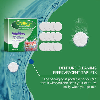 Oralhoe Denture cleaning tablets Cleaning and care, freshening, removing tooth stains, gentle care for braces and dentures, cleaning tablets