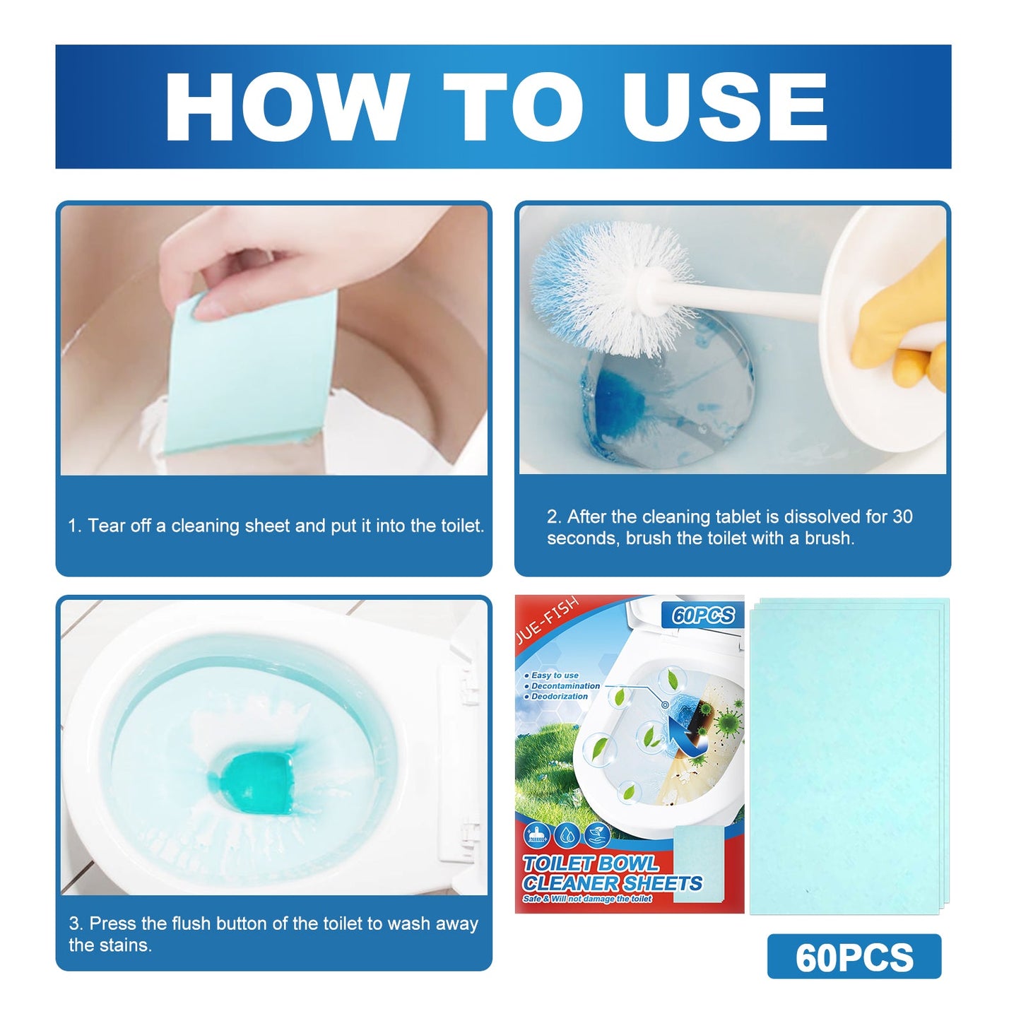 Jue-Fish Toilet cleaning tablets Toilet deodorizing and descaling tablets for removing urine stains and cleaning toilet drains