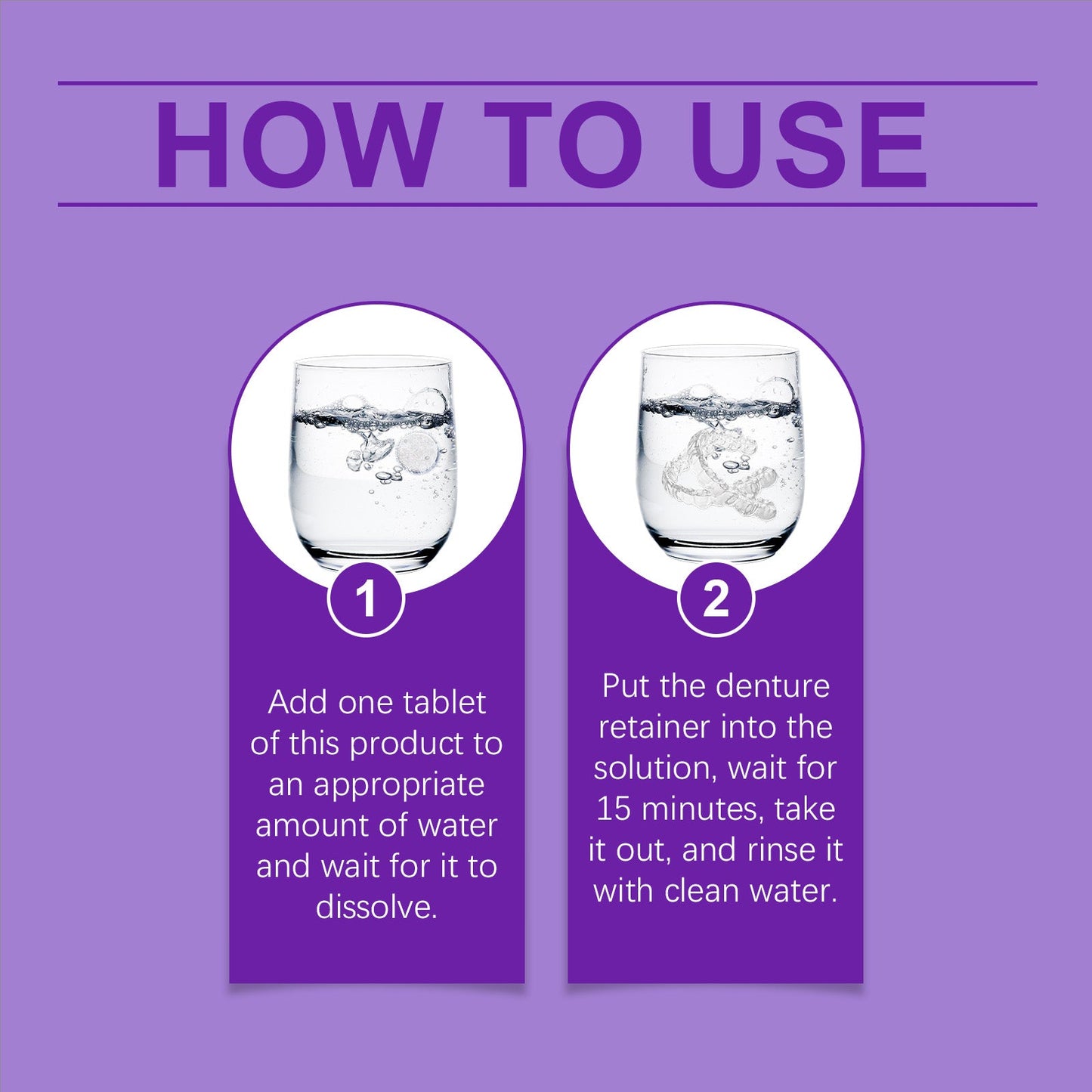 Oralhoe Purple Denture Retainer Cleaning Tablets Cleans stains, dental plaque buildup, and braces odor with cleaning tablets