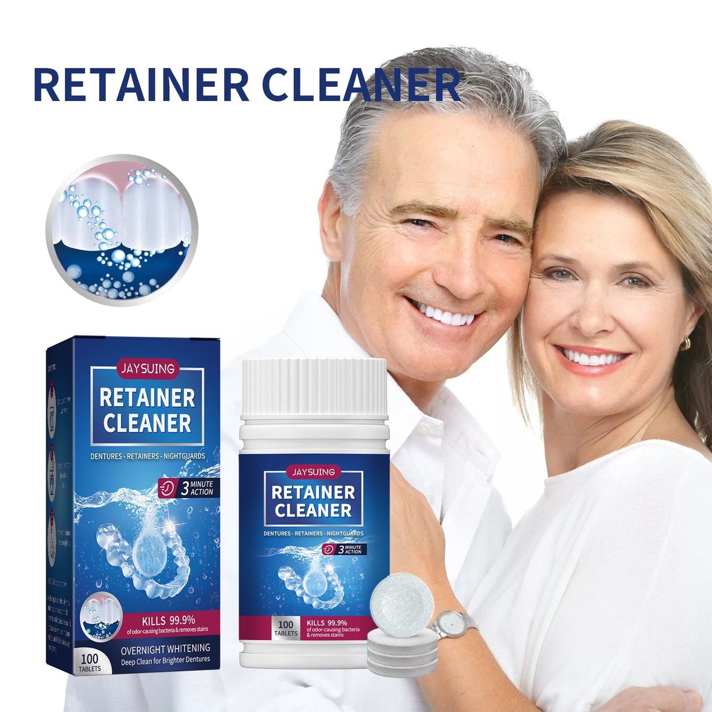 Jaysuing Denture cleaning tablets Whitening Dentures Fresh Breath Oral Care Cleaning Tablets