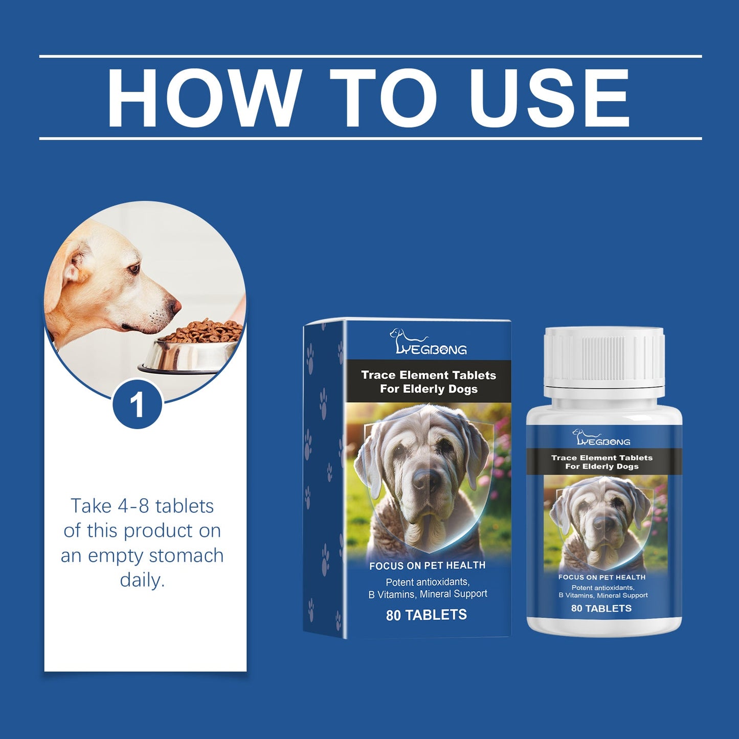 Yegbong Trace element tablets for elderly dogs Nerve-stimulating calcium supplement for overall health and care for elderly dogs