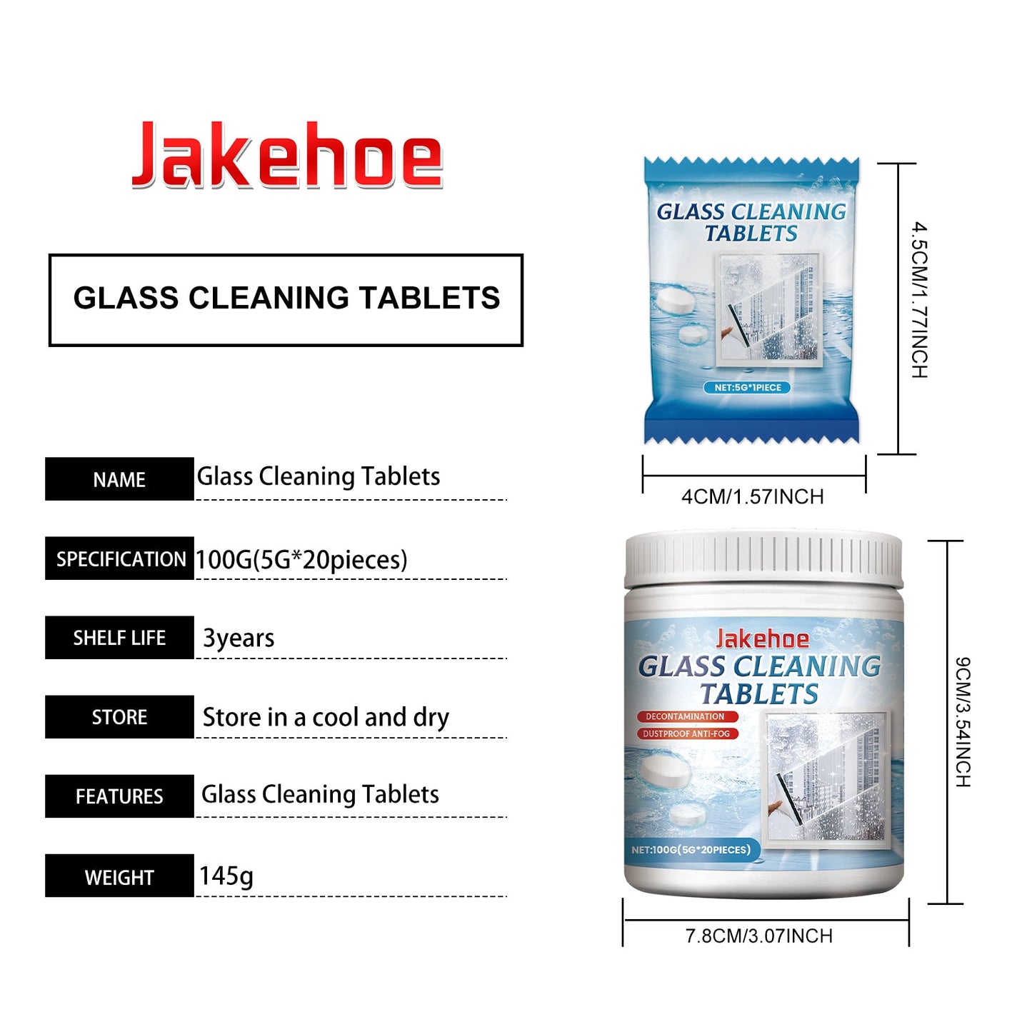 Jakehoe Glass cleaning tablets Car, home, and bathroom mirror cleaner removes water stains, provides clear vision, and prevents fogging