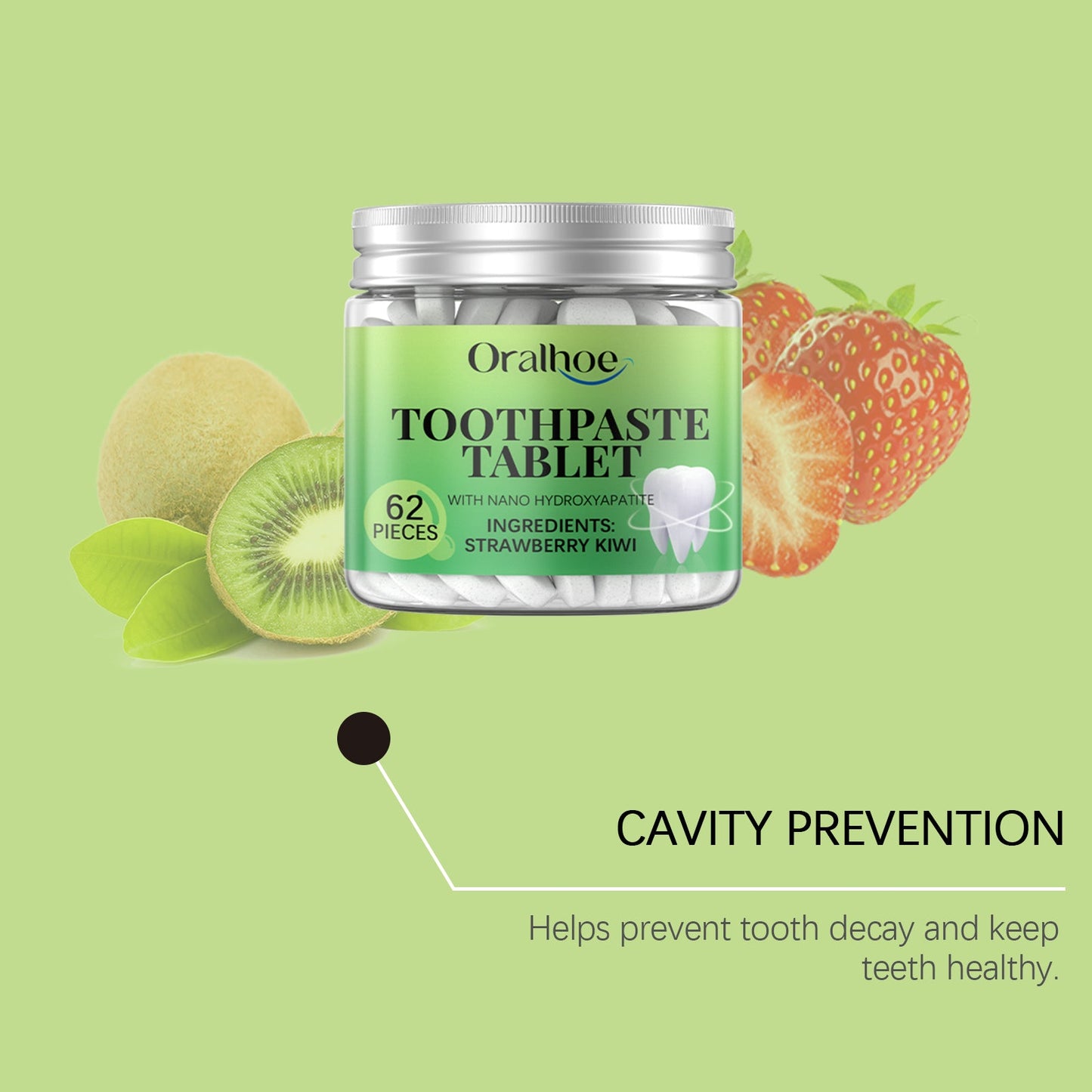 Oralhoe Whitening Toothpaste Tablets Strawberry and kiwi fresh breath toothpaste for cleaning dental plaque and protecting teeth