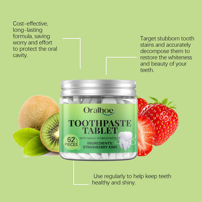 Oralhoe Whitening Toothpaste Tablets Strawberry and kiwi fresh breath toothpaste for cleaning dental plaque and protecting teeth