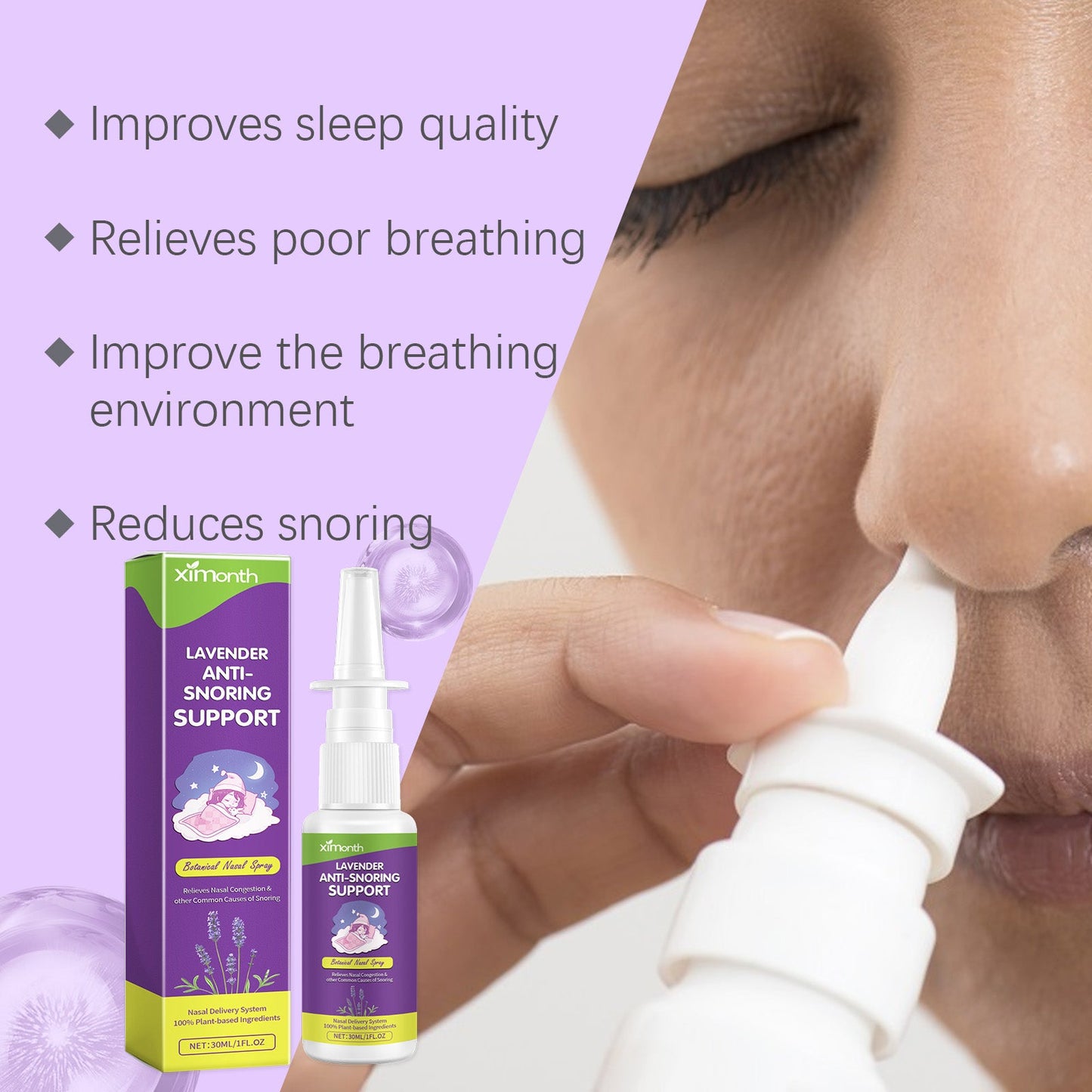 XIMONTH Snoring spray Home-use nasal spray for relieving nasal congestion, stopping snoring, and aiding sleep, with nasal cavity cleaning and care
