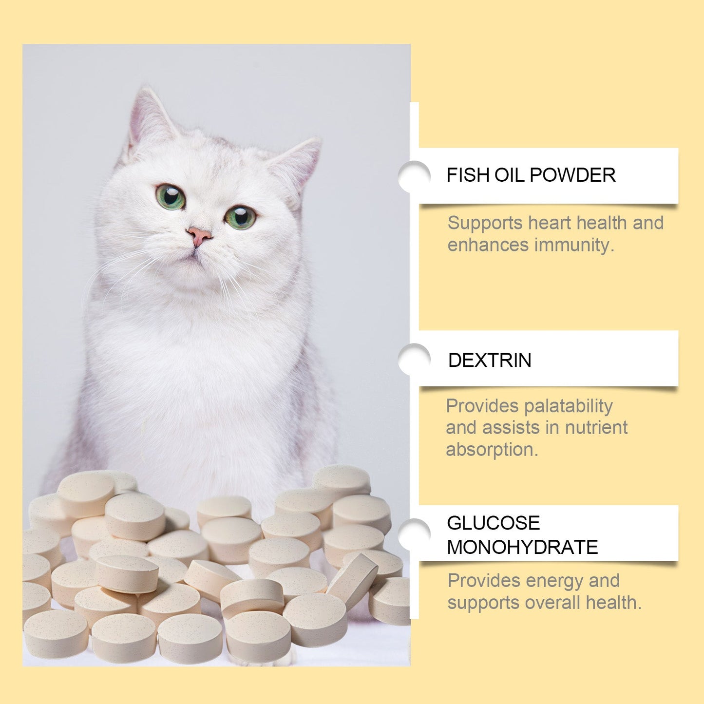 Yegbong Multivitamin Fish Oil Tablets for Cats Cat Care Vitamin Moisturizing Skin Fish Oil Supplement Tablets