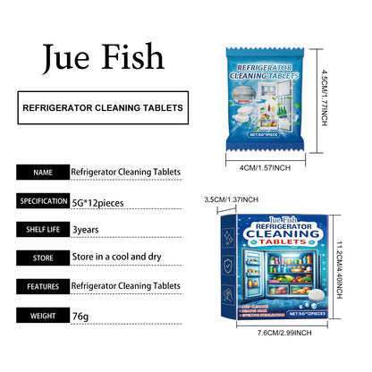 Jue-Fish Refrigerator cleaning effervescent tablets Kitchen refrigerator cleaning tablets for removing grease and odors, multi-purpose cleaning tablets