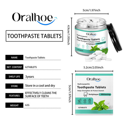 Oralhoe Mint Whitening Toothpaste Tablets Oral odor remover, breath freshener, portable toothpaste chewable tablets