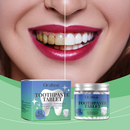 Oralhoe Whitening Toothpaste Tablets Mint tooth cleaning tablets for yellow teeth, tartar, and bad breath