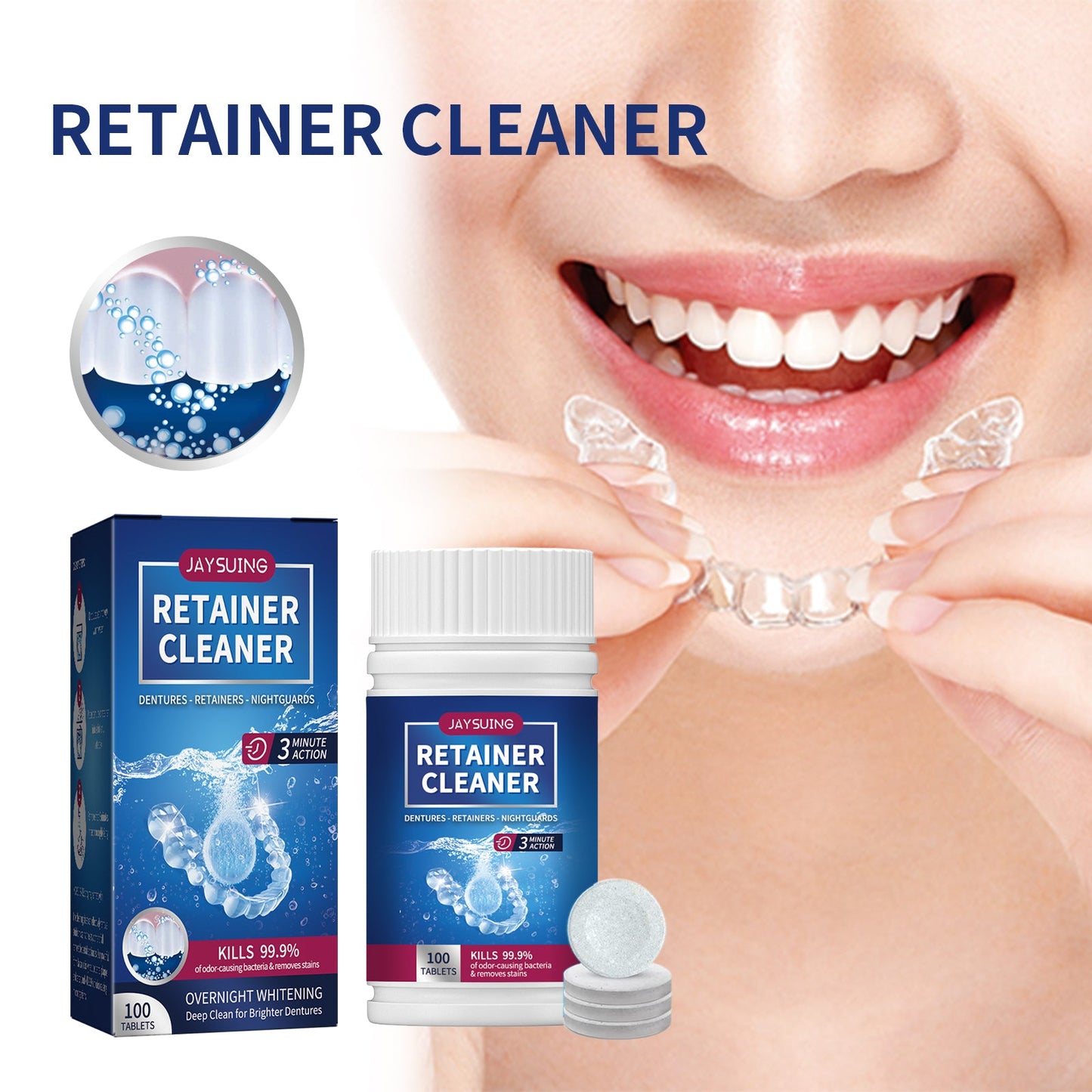 Jaysuing Denture cleaning tablets Whitening Dentures Fresh Breath Oral Care Cleaning Tablets