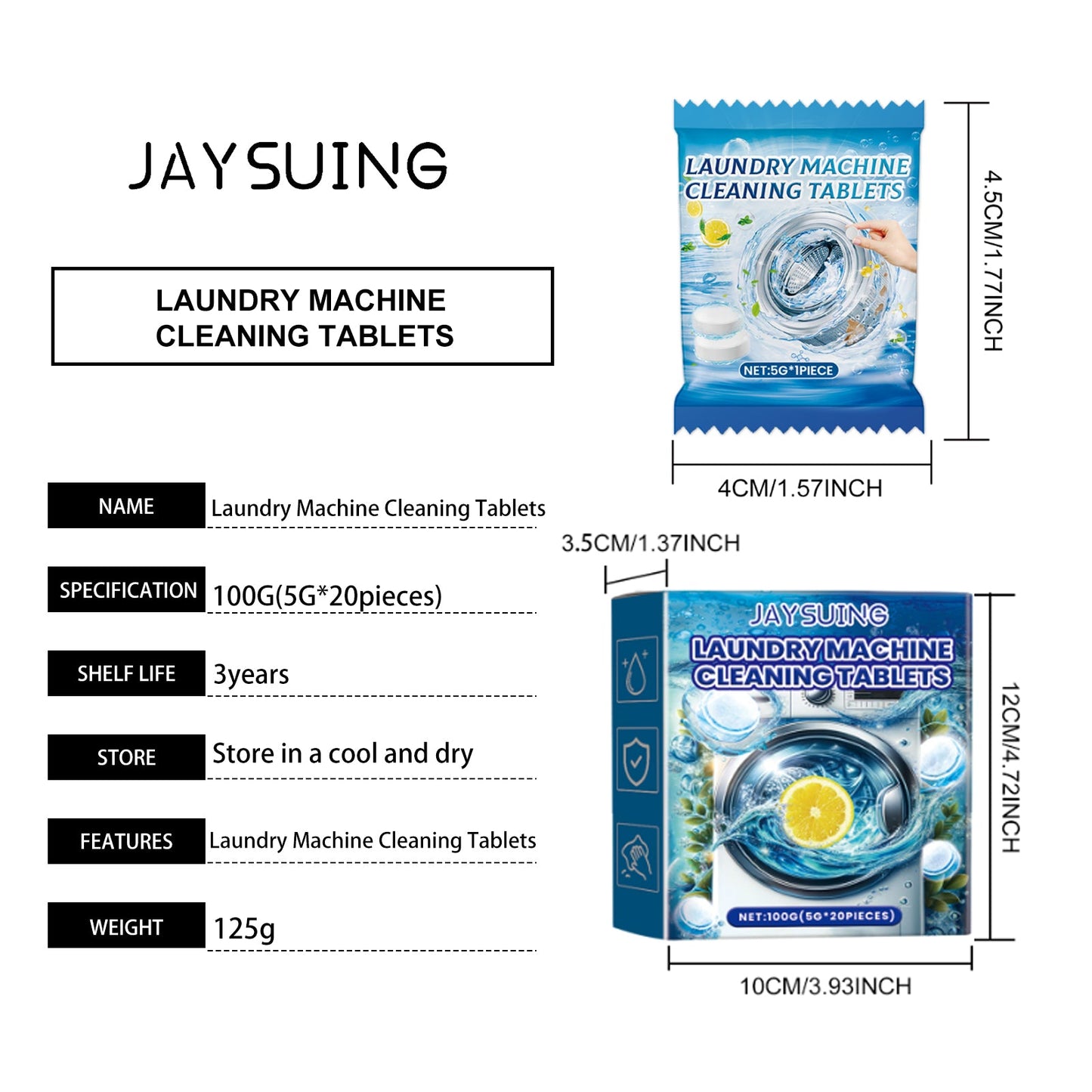 Jaysuing Washing machine stain remover effervescent tablets Cleaning tablets for deep stain removal in washing machine tubs