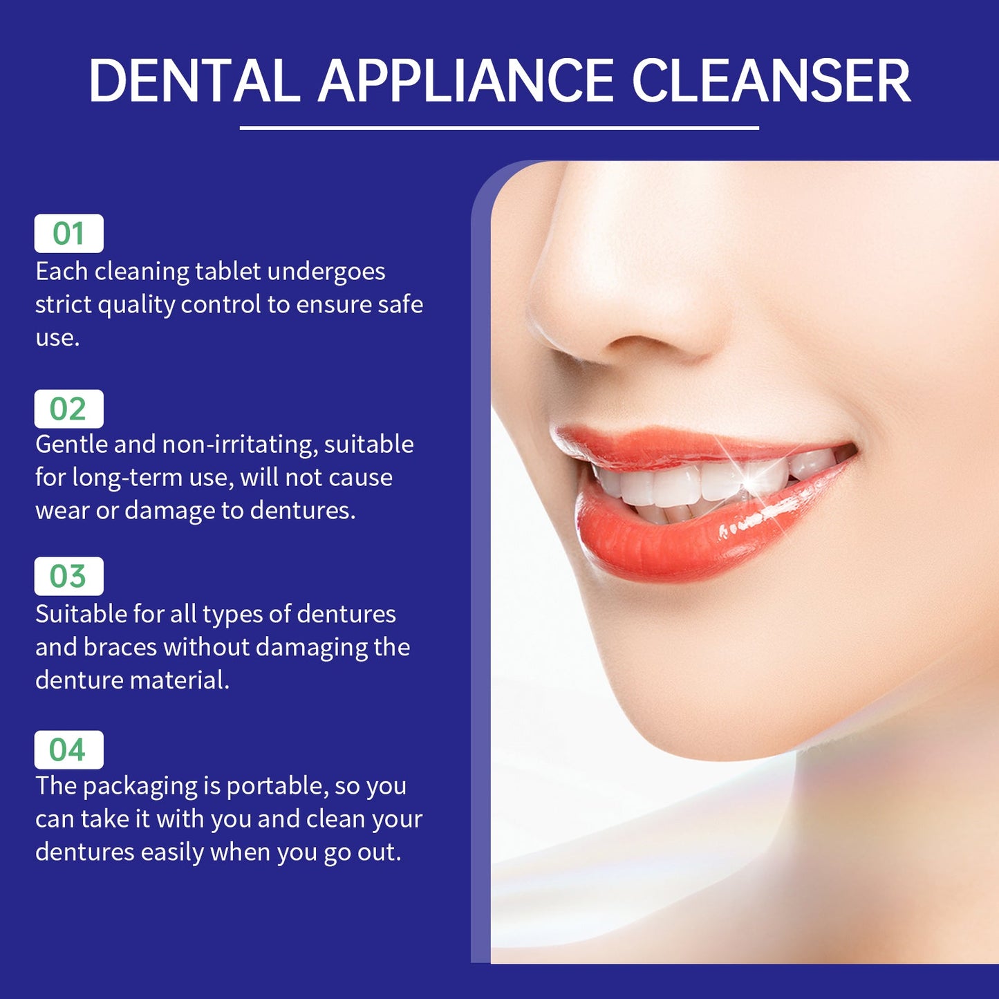 Oralhoe Denture cleaning tablets Oral care, fresh breath, tooth stain removal, braces, denture cleaning tablets, care