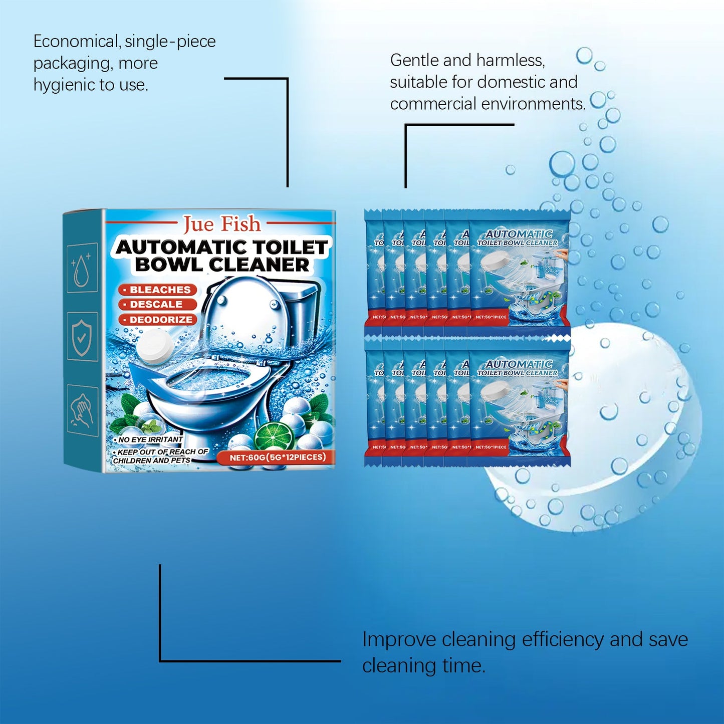Jue-Fish Automatic Toilet Cleaning Tablets Toilet deodorizing and descaling automatic toilet odor-removing effervescent tablets