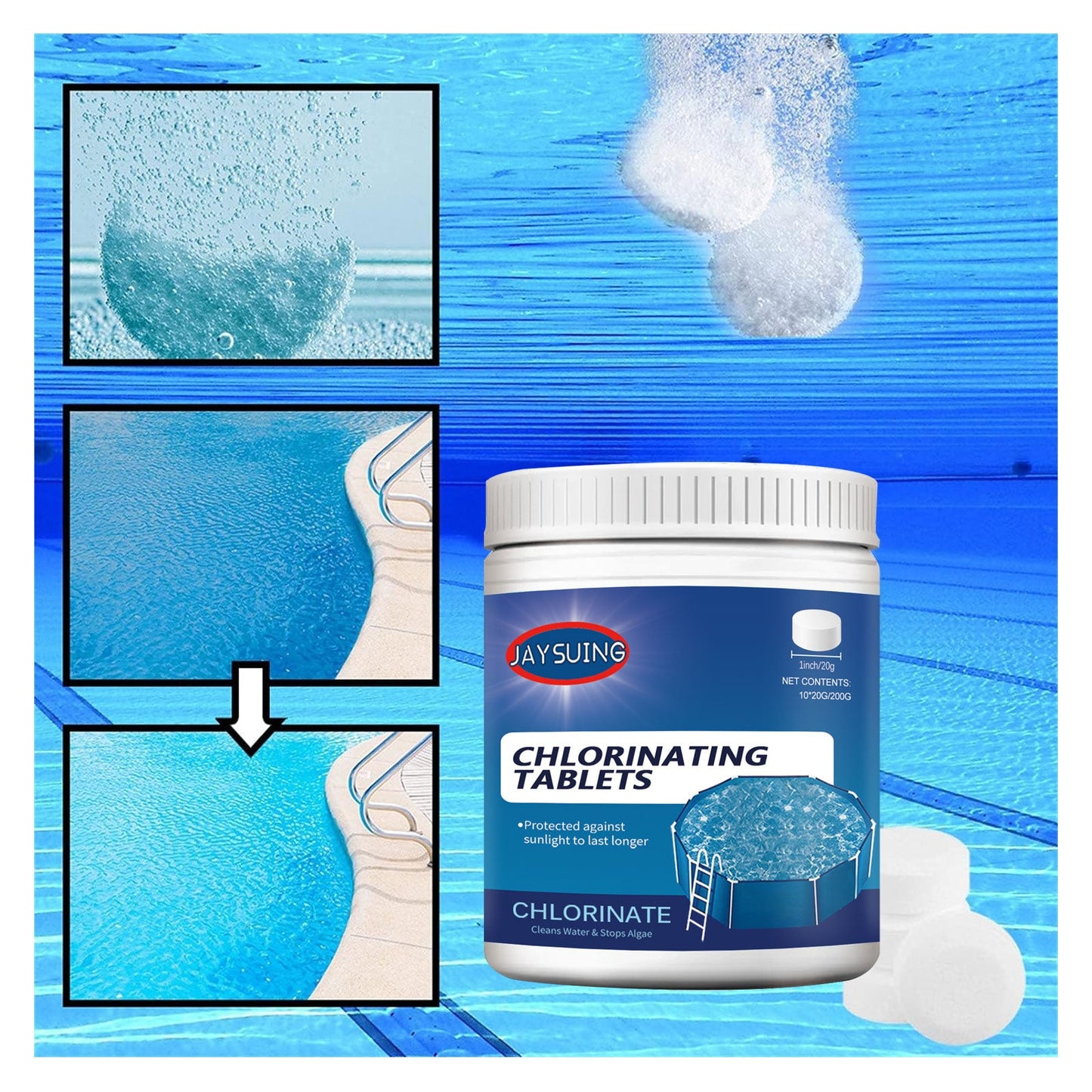 Jaysuing Effervescent Tablets Multifunctional Instant Cleaning Swimming Pool Water Quality Improvement Effervescent Tablets