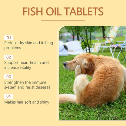 Yegbong Multivitamin Fish Oil Tablets for Dogs Pet dog hair care, moisturizes the skin, and protects pet health