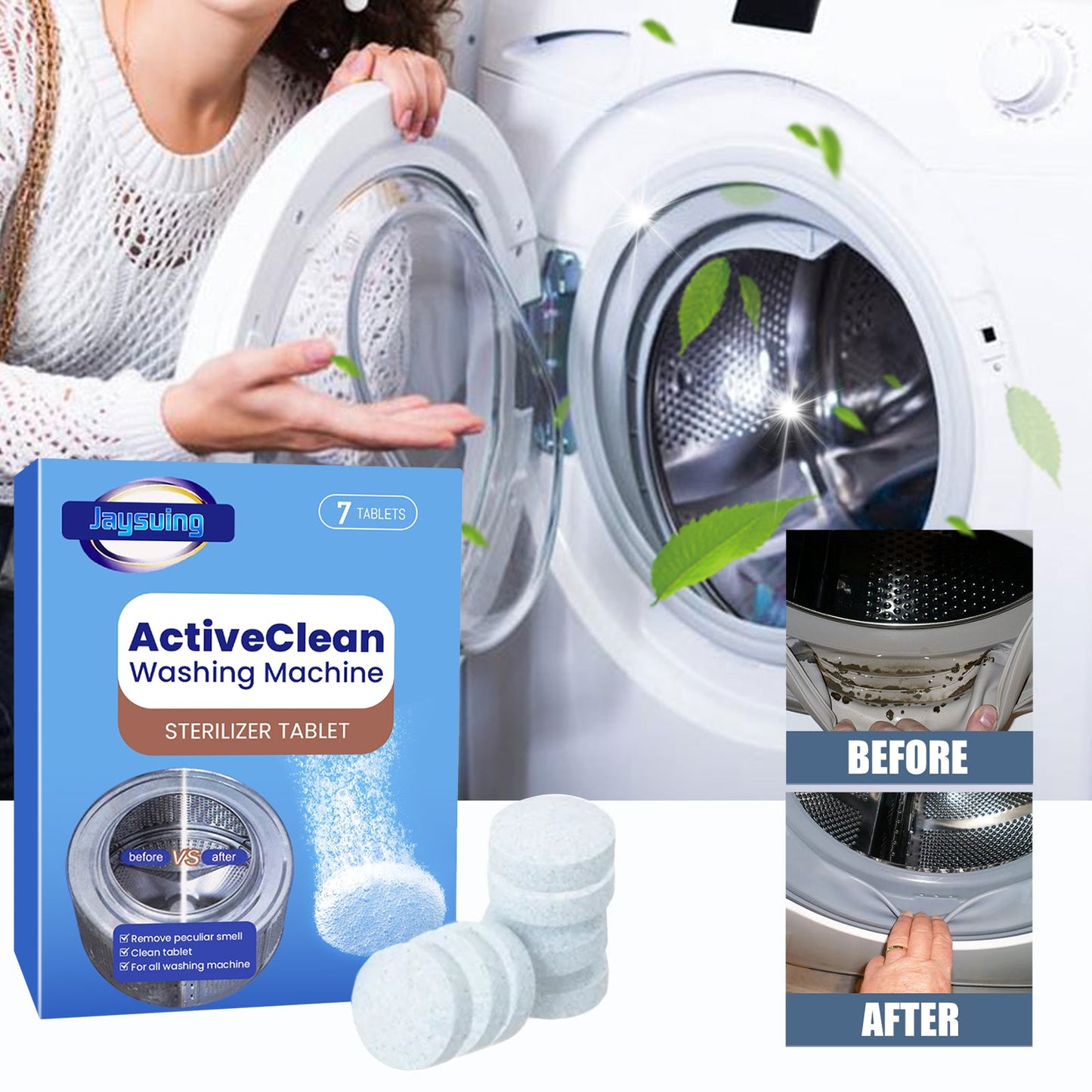 Jaysuing Washing machine cleaning tablets Automatic drum-type cleaning tablets for washing machine tanks to remove dirt and odors