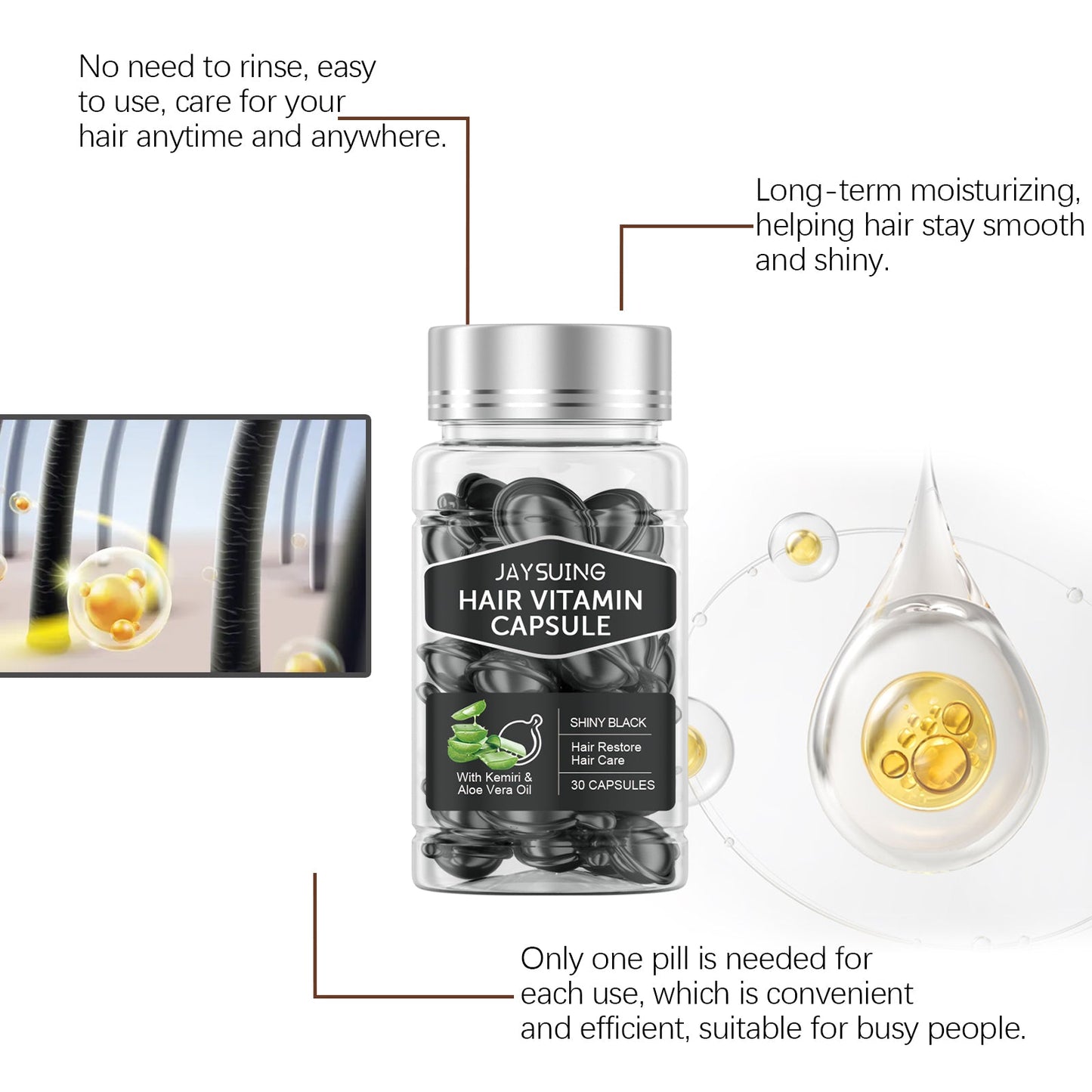Jaysuing Hair Care Essential Oil Capsules Hair Smoothing Care to Improve Dryness and Frizz, Hair Care Essential Oil