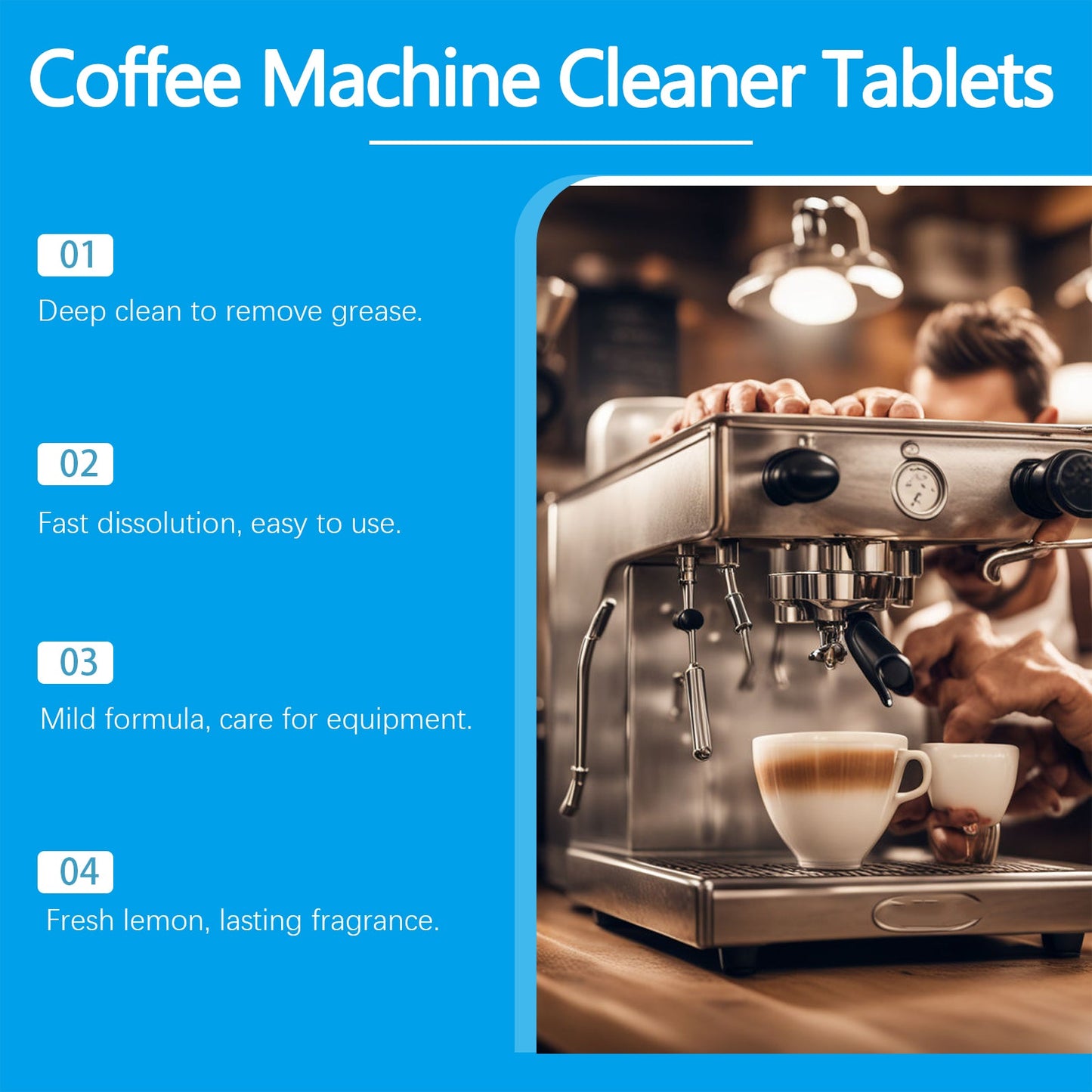 Jue-Fish Coffee machine cleaning tablets Cleaner for cleaning coffee machine stains and grime, renovation and maintenance