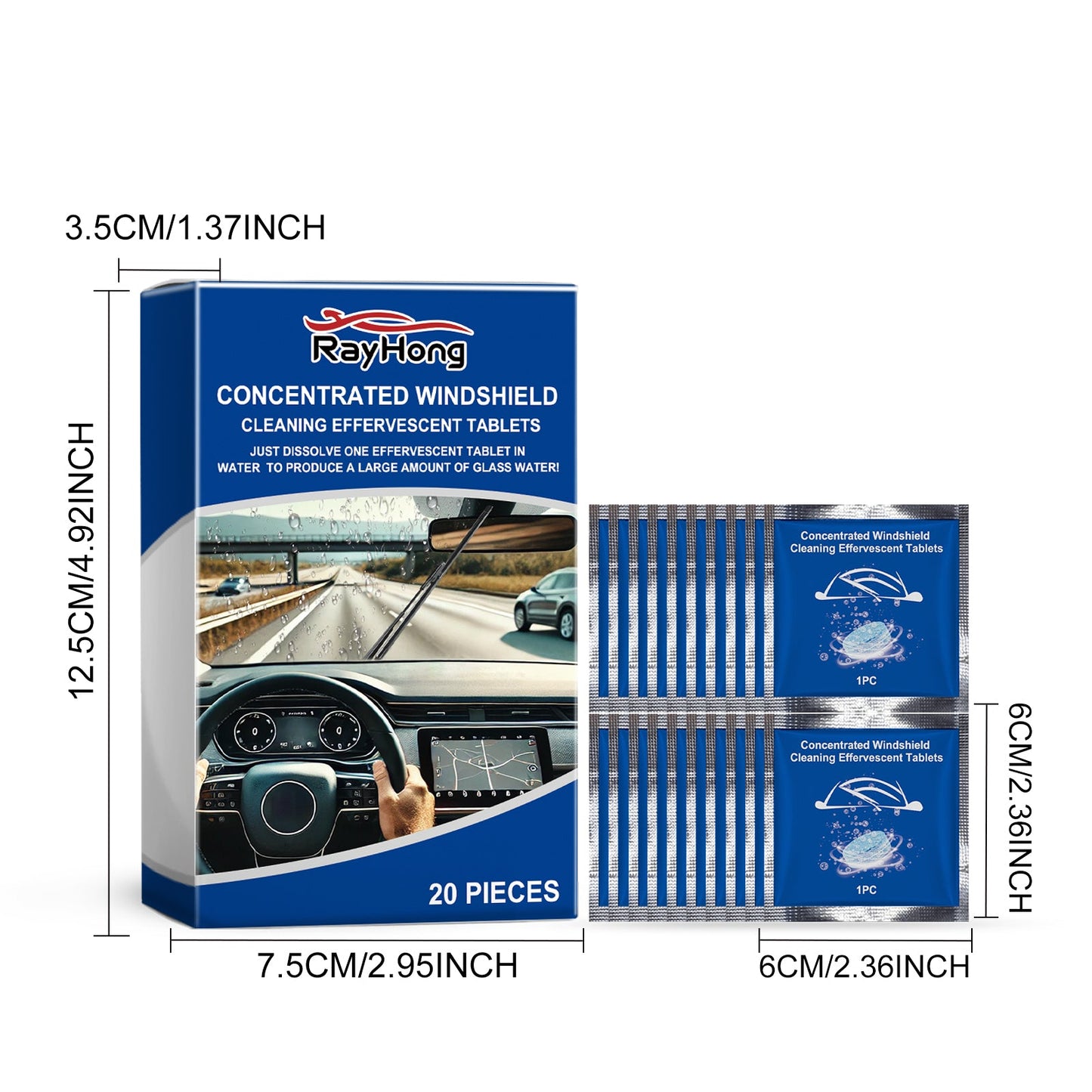 Rayhong Windshield cleaning tablets Car window glass stain and water mark waterproof cleaning effervescent tablets