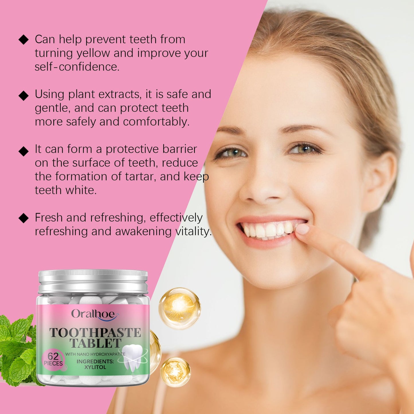 Oralhoe Bubblegum Toothpaste Tablets Clean teeth, maintain oral hygiene, freshen breath, daily care teeth cleaning tablets