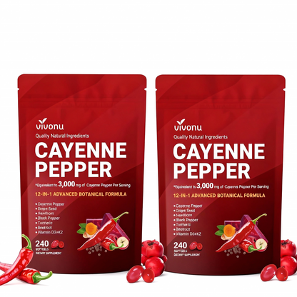 Cayenne Pepper Softgels Supplement, Supports Leg Vein, Heart and Blood Vessel Health, with Vitamin E D3+K2 and Extracts of Grape Seed, Hawthorn, Beetroot, Berberine and Others(240 Softgels/1 Bag)